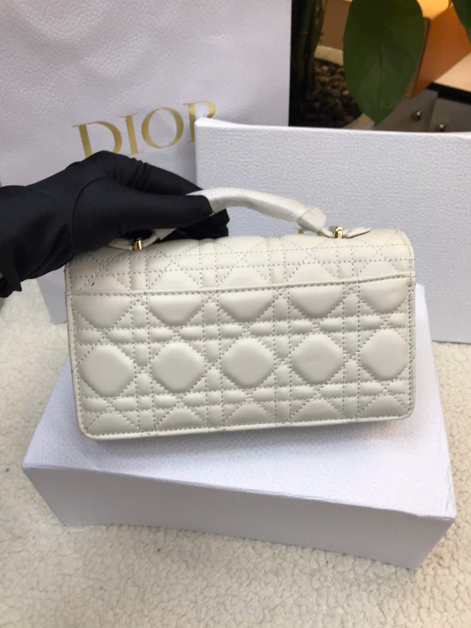 Túi My Dior Mini Bag Latte Cannage Lambskin White Super Size 21cm