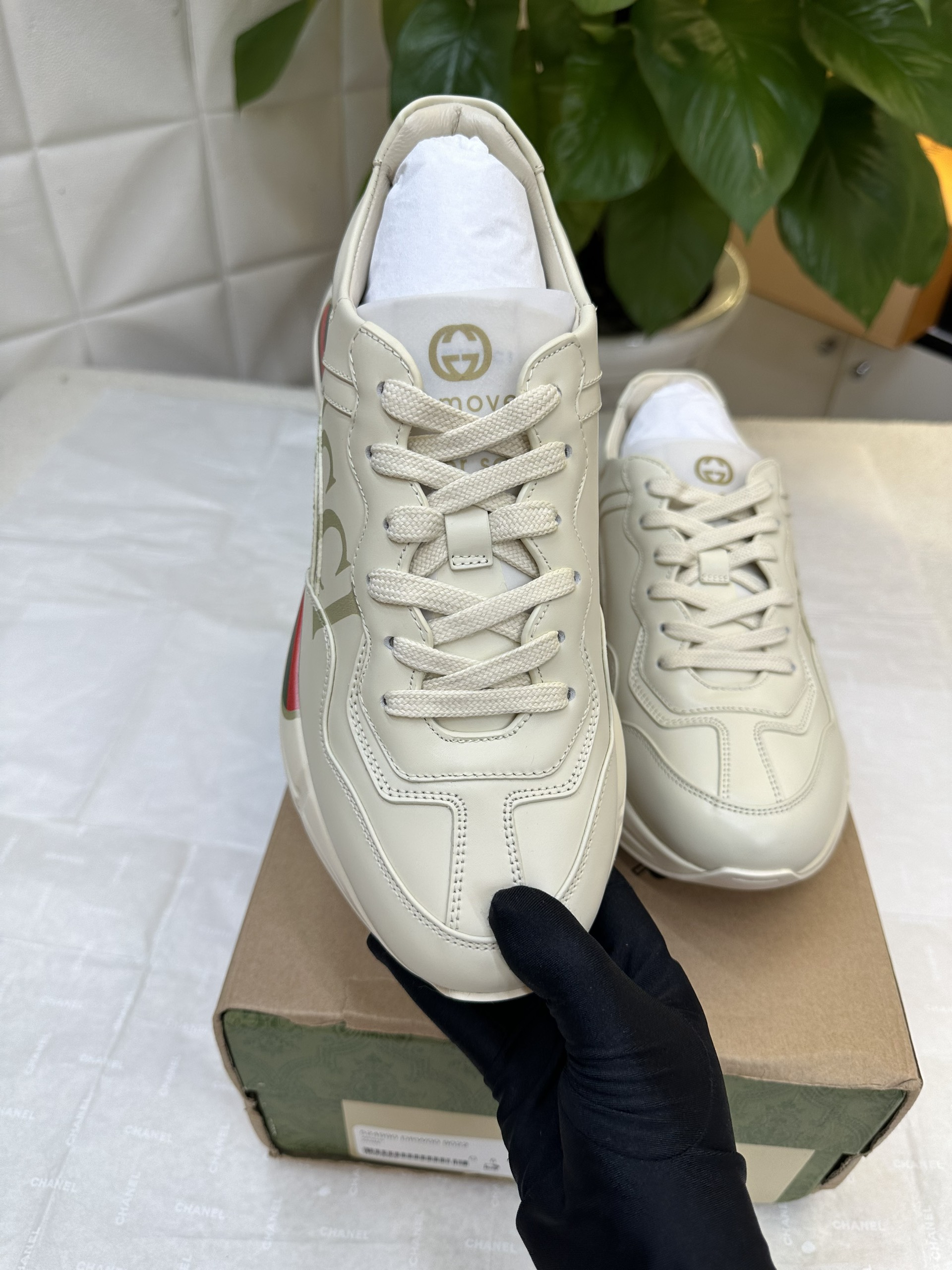 Giày Women Rhyton Gucci Logo Leather Sneaker VIP Size 40 528892