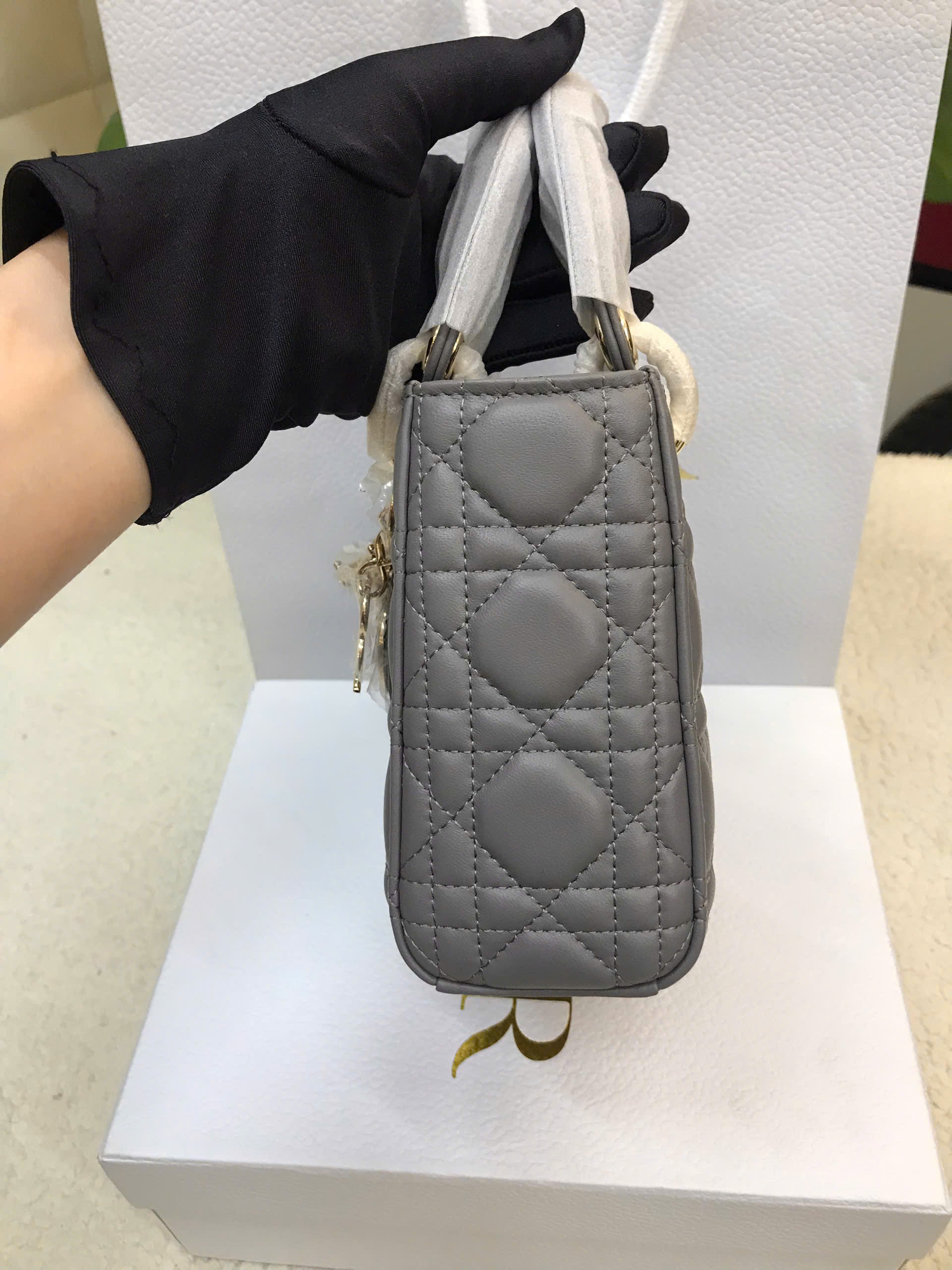 Túi Mini Lady Dior Bag Latte Cannage Lambskin Grey Vip Màu Xám Size 17cm