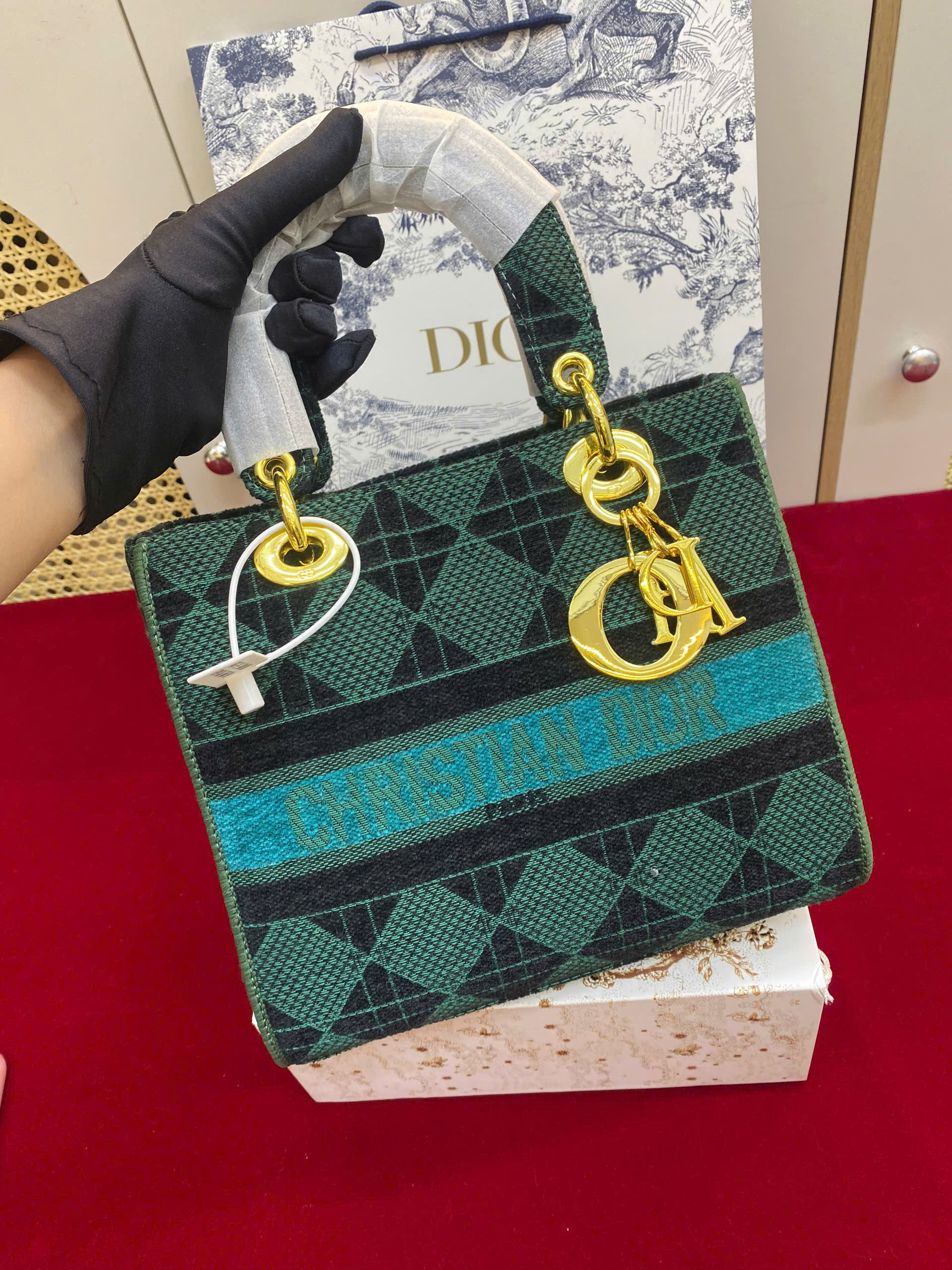Túi Xách Dior Lady Super D-Lite In Green Size 24cm