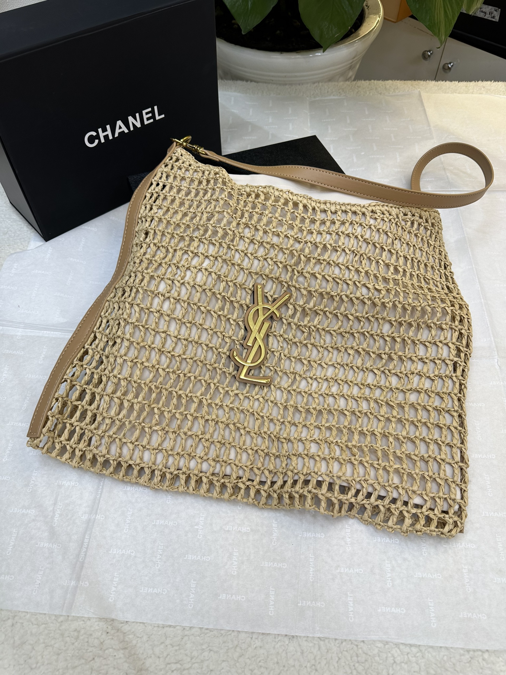 Túi YSL Oxalis Bag in Raffia Macramé Super Màu Vàng