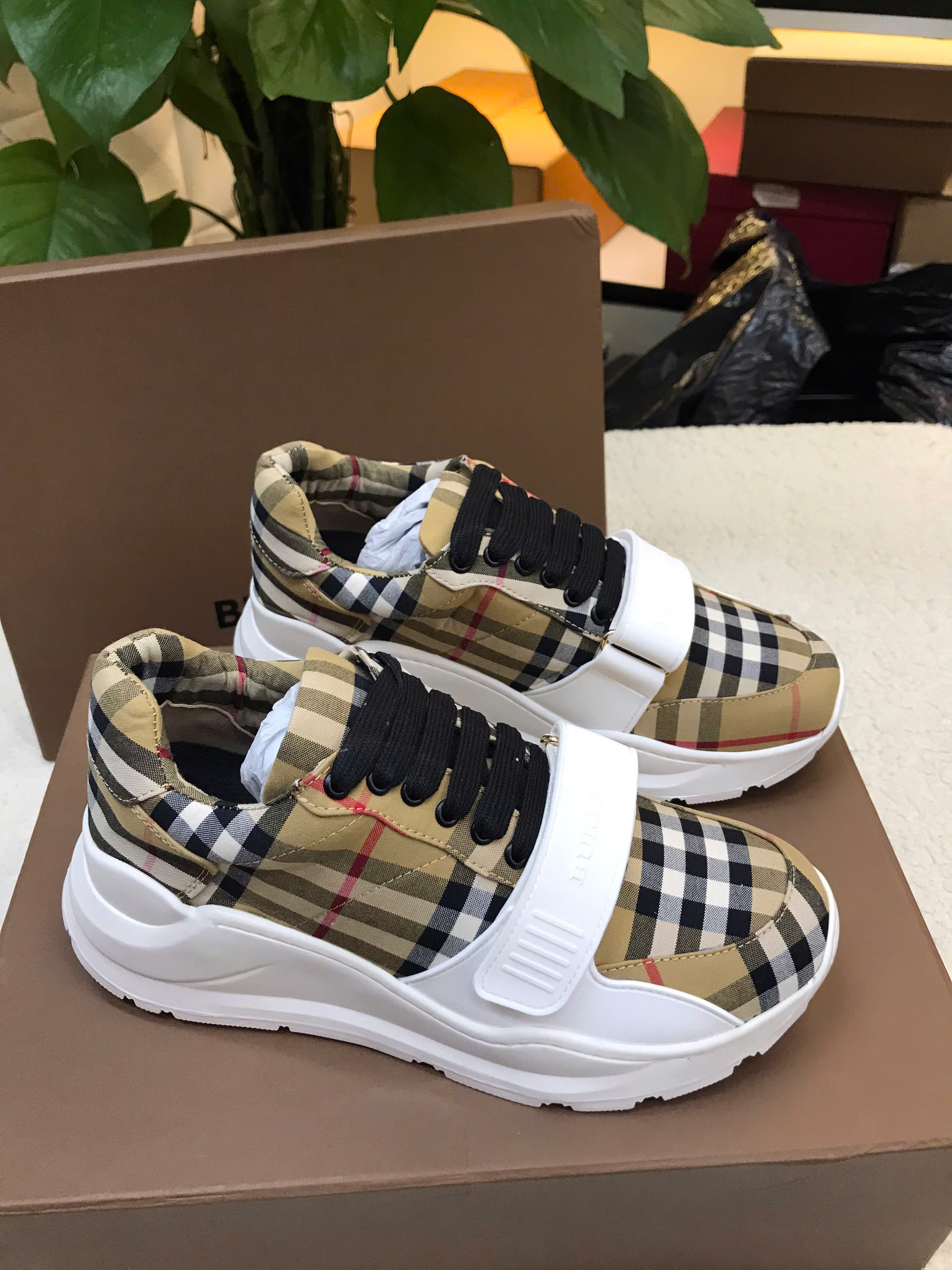 Giày Burberry Vintage Check Cotton Sneakers Beige Siêu Cấp Size 35