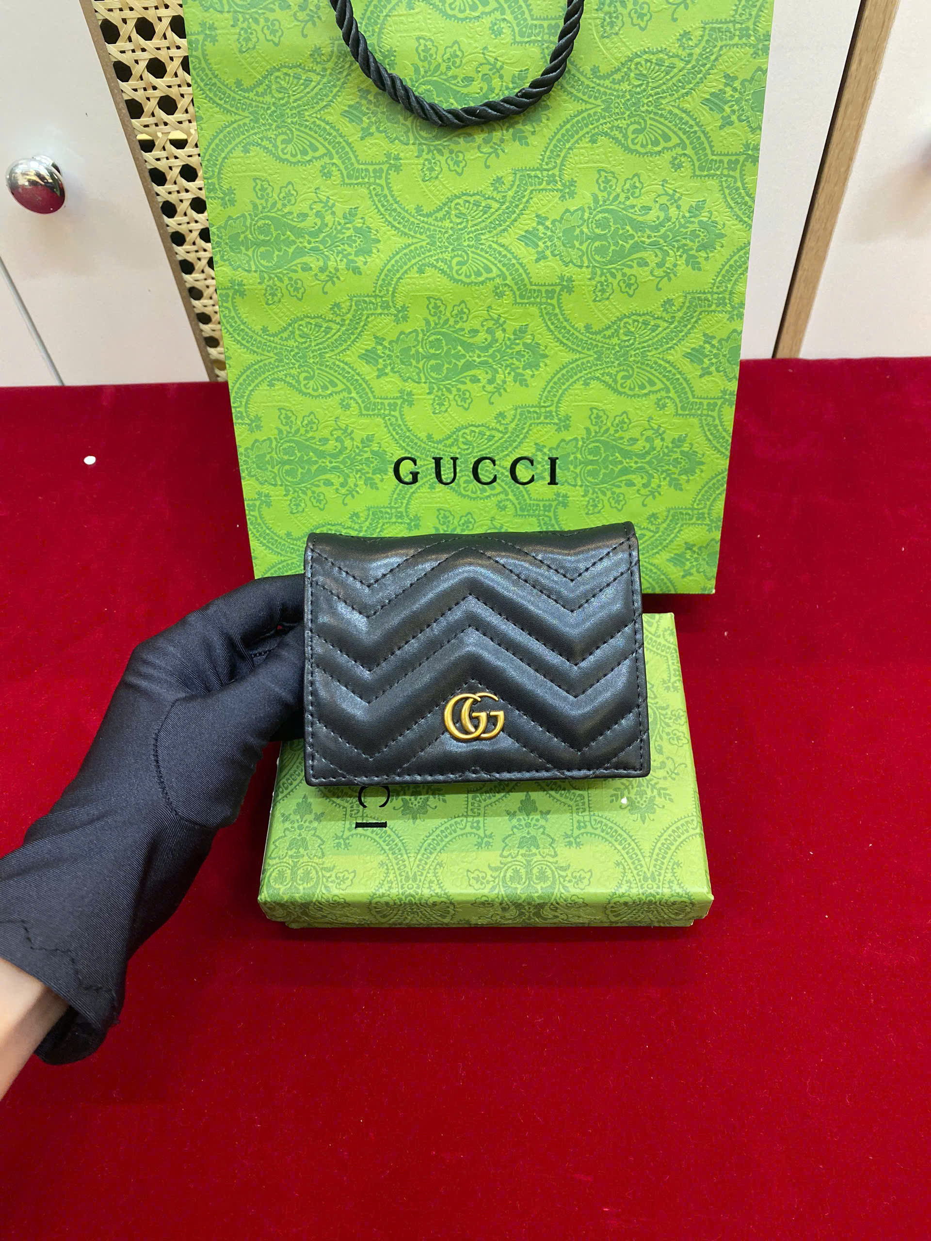 Ví GG Marmont Card Case Wallet Black Super Màu Đen Size 11.5cm