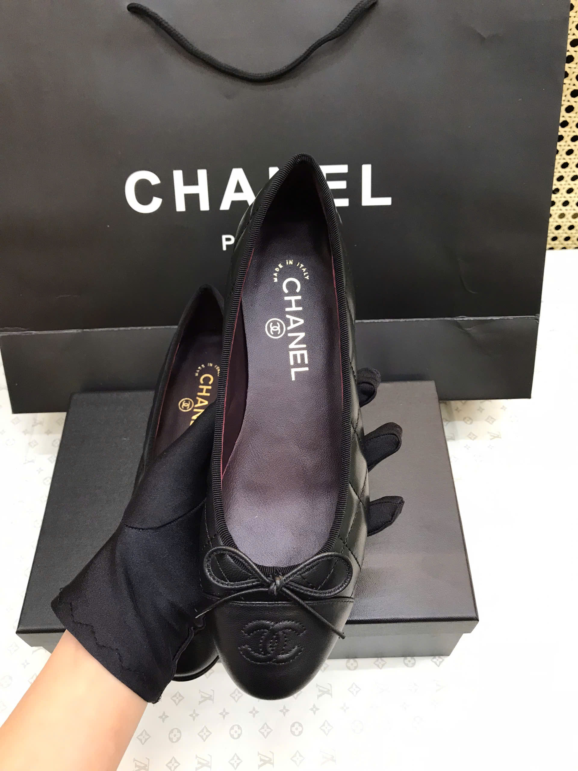 Giày Chanel Ballet Flats Calfskin Black Siêu Cấp Size 38