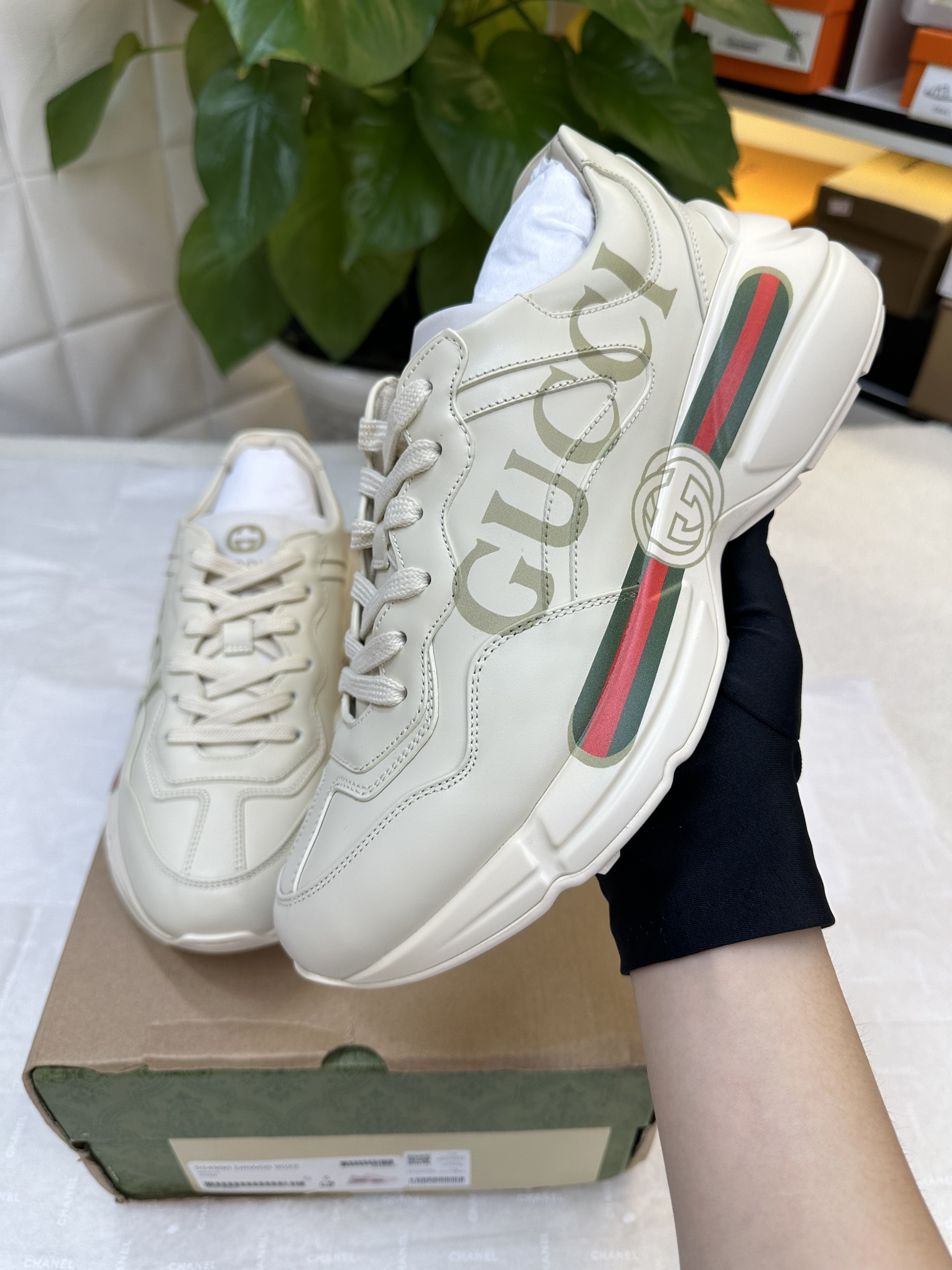 Giày Women Rhyton Gucci Logo Leather Sneaker VIP Size 40 528892