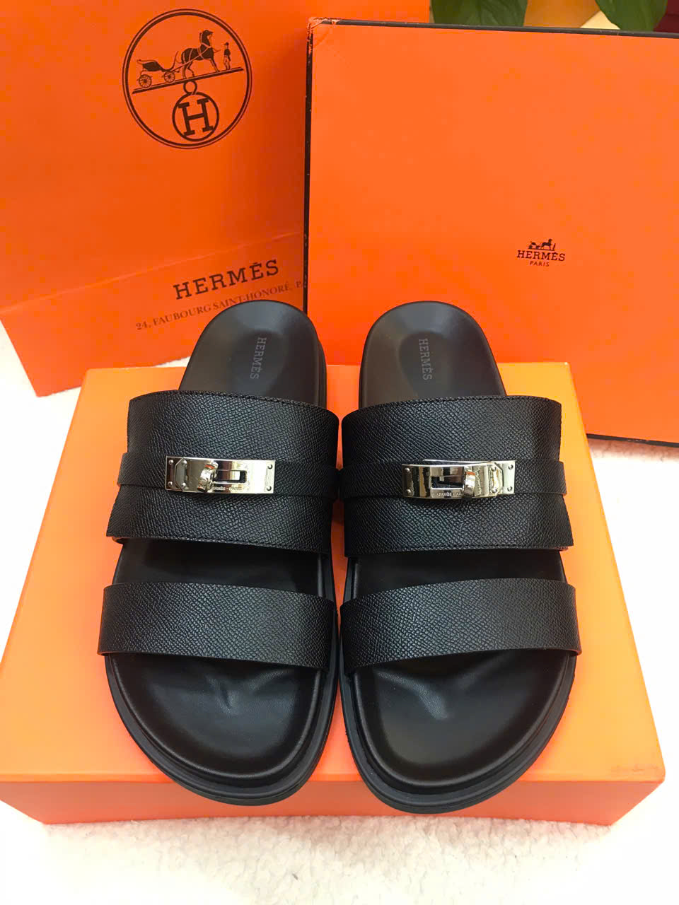 Giày Hermes Jackson Sandal Marine Siêu Cấp Màu Đen Size 44