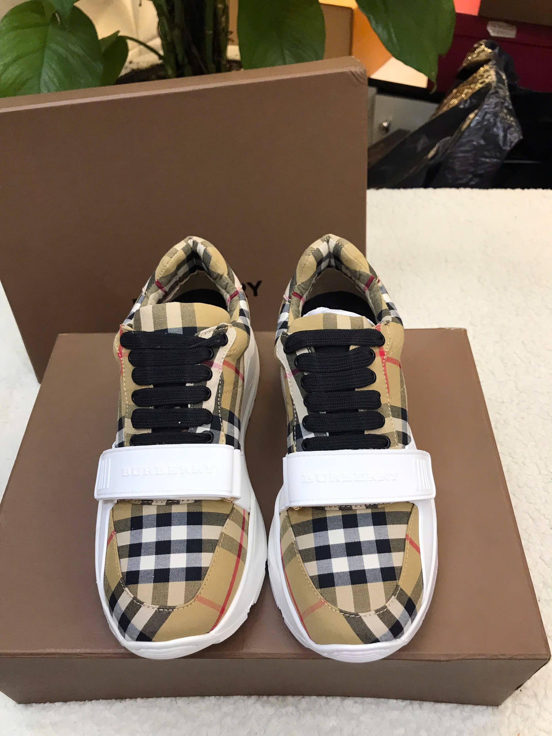 Giày Burberry Vintage Check Cotton Sneakers Beige Siêu Cấp Size 35