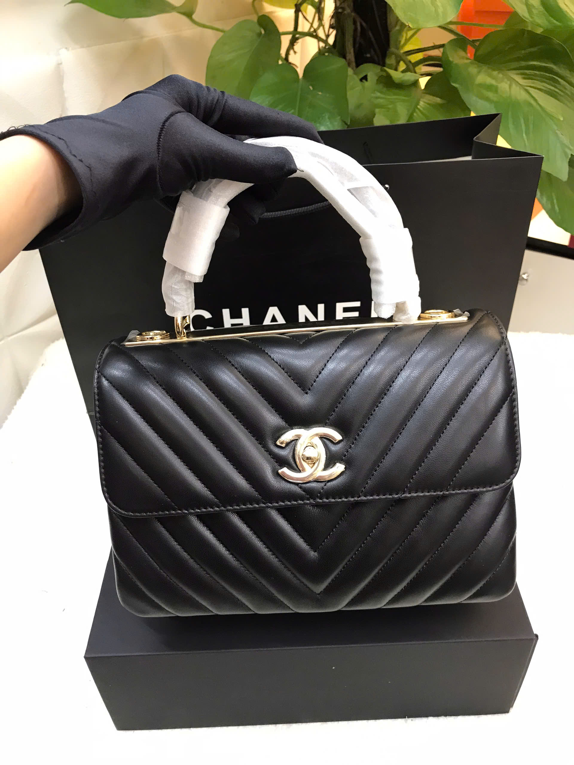 Túi Chanel Flap Bag With Top Handle Bag Vip Màu Đen Size 25cm