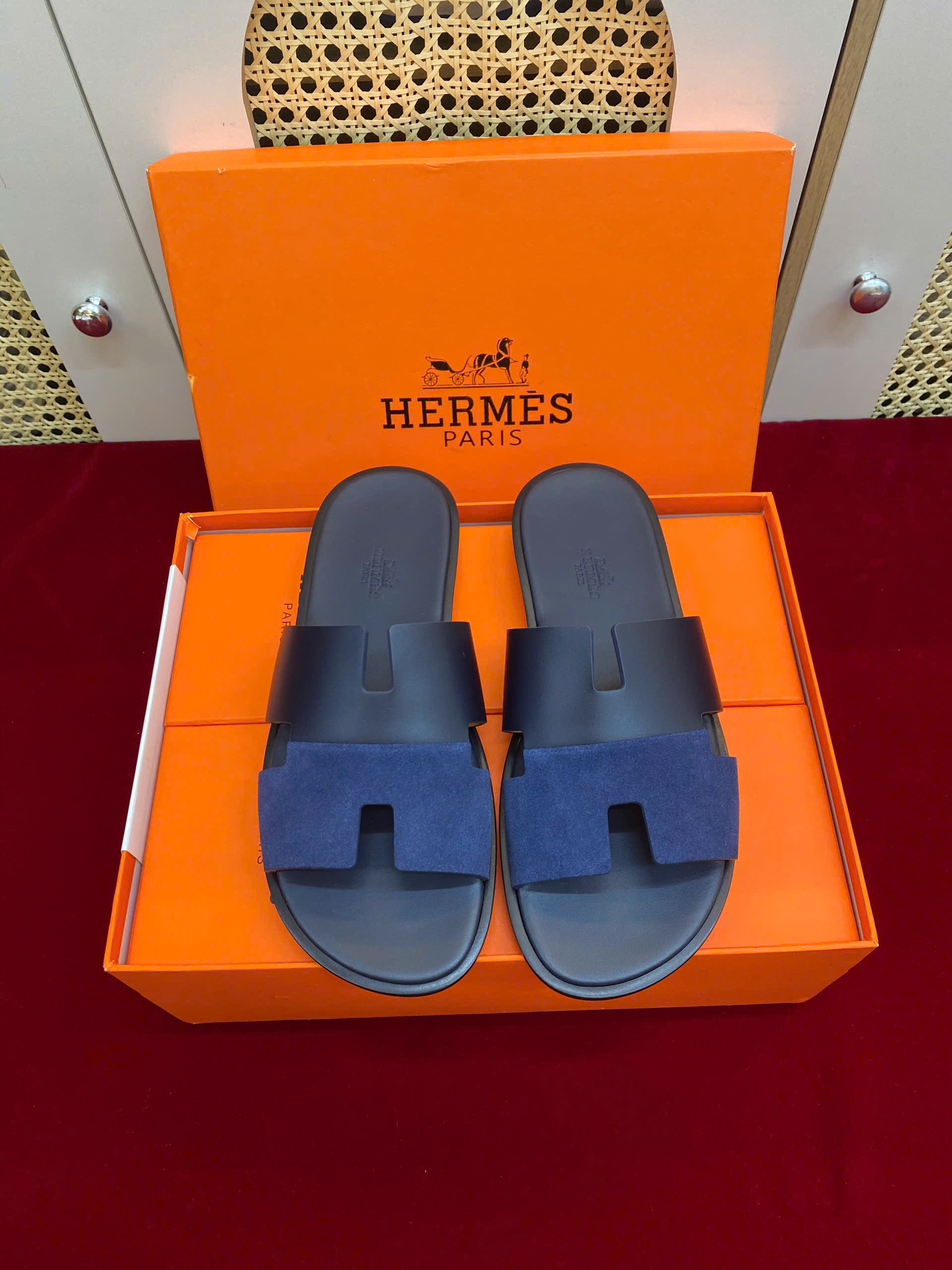 Giày Hermes Izmir Sandal Siêu Cấp Màu Xanh Phối Size 41