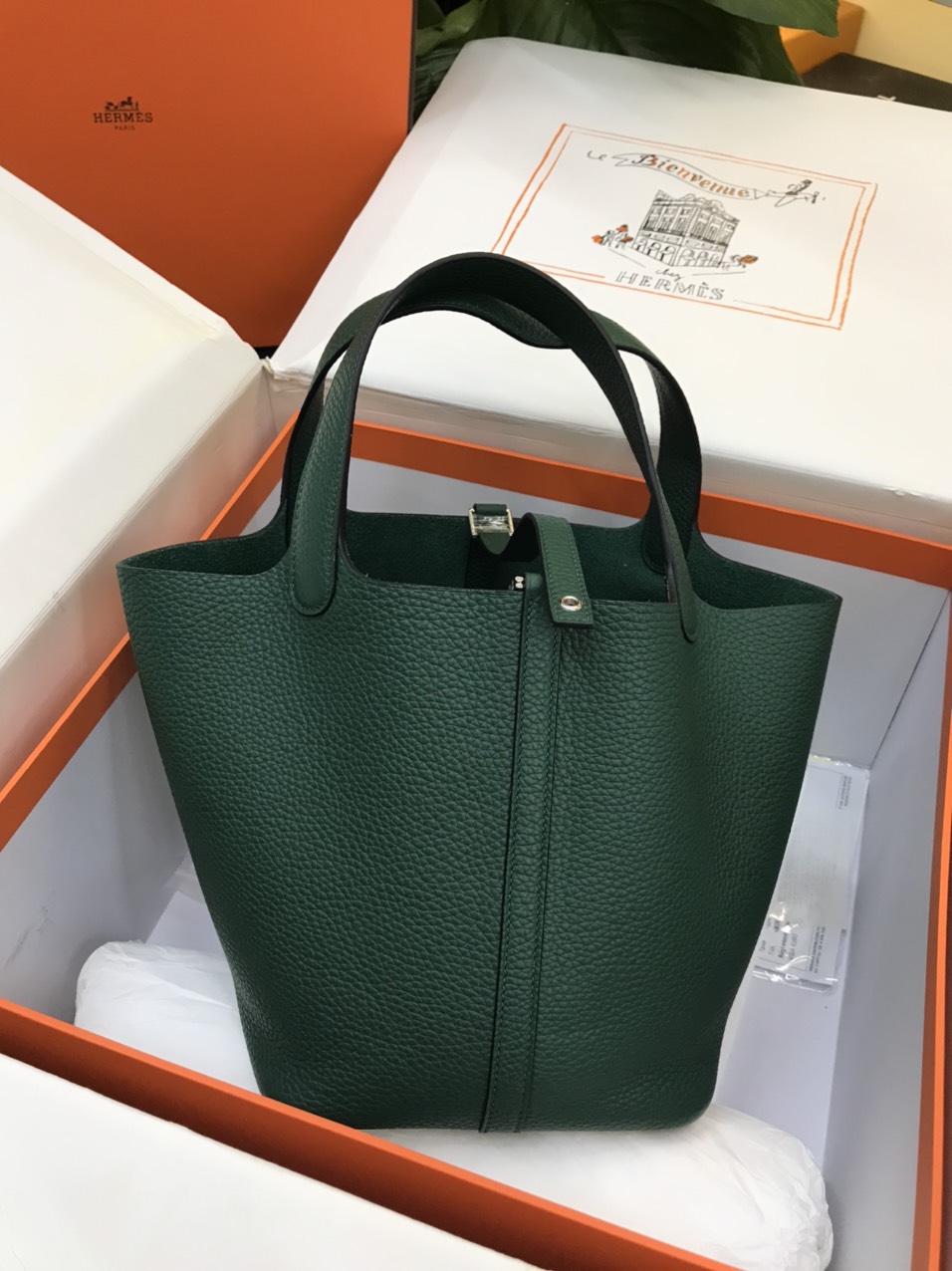 Túi Hermes Picotin 22 Vip Màu Xanh Rêu Khóa Bạc Size 22cm Chưa Kèm Box