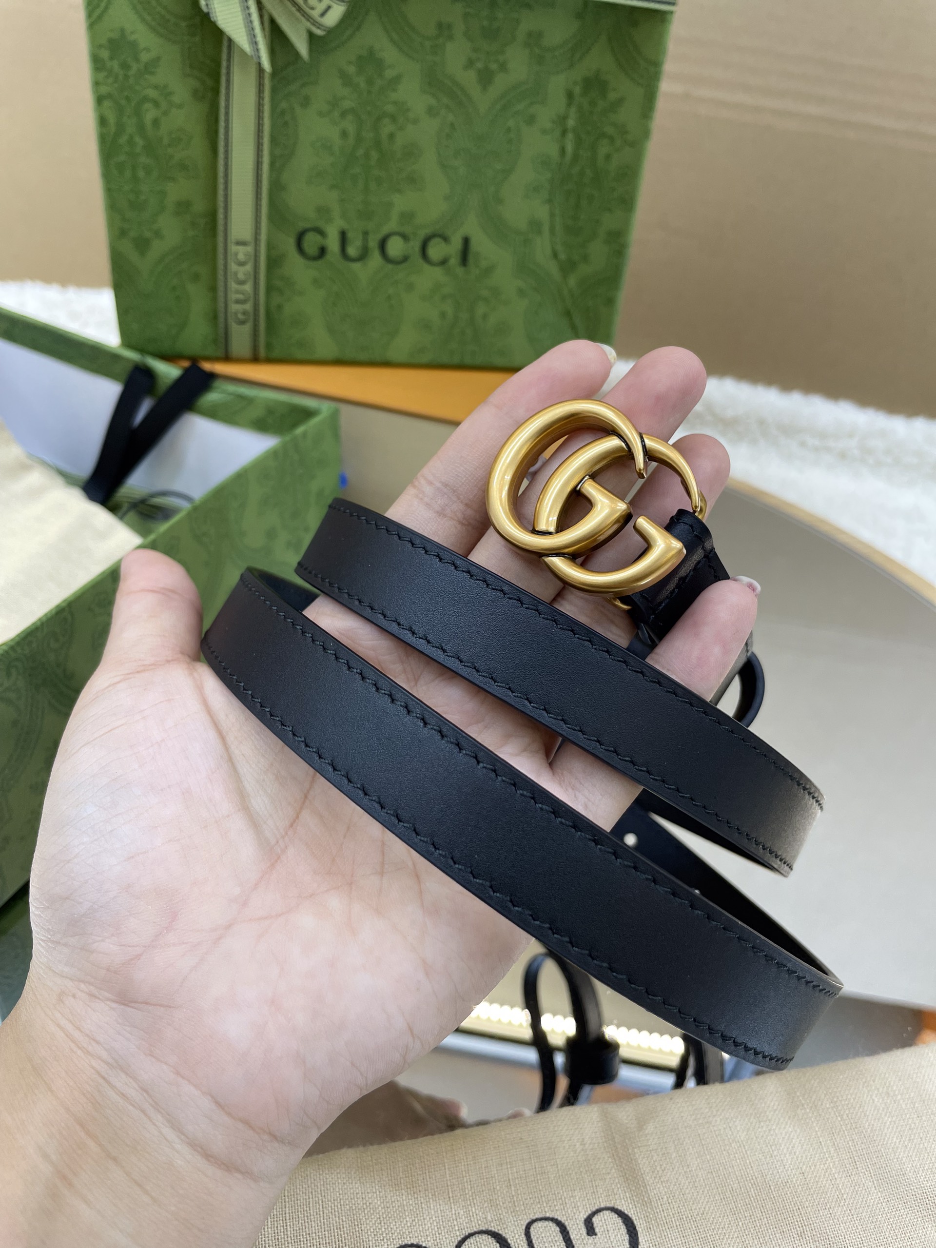 Thắt Lưng Gucci Siêu Cấp Logo GC Đen 2cm Full Box