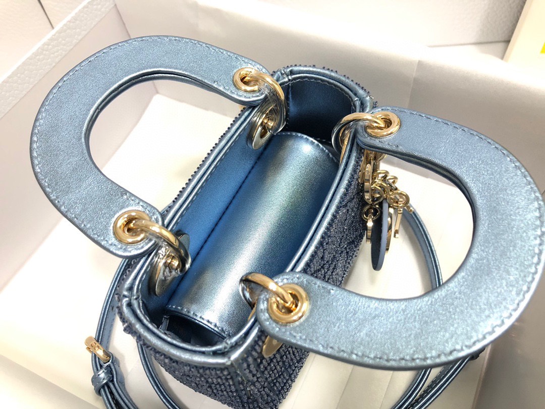 Túi Xách Dior Lady Siêu Cấp Mini Màu Xanh Ngọc Size 12 x 10.2 x 5 cm S0856