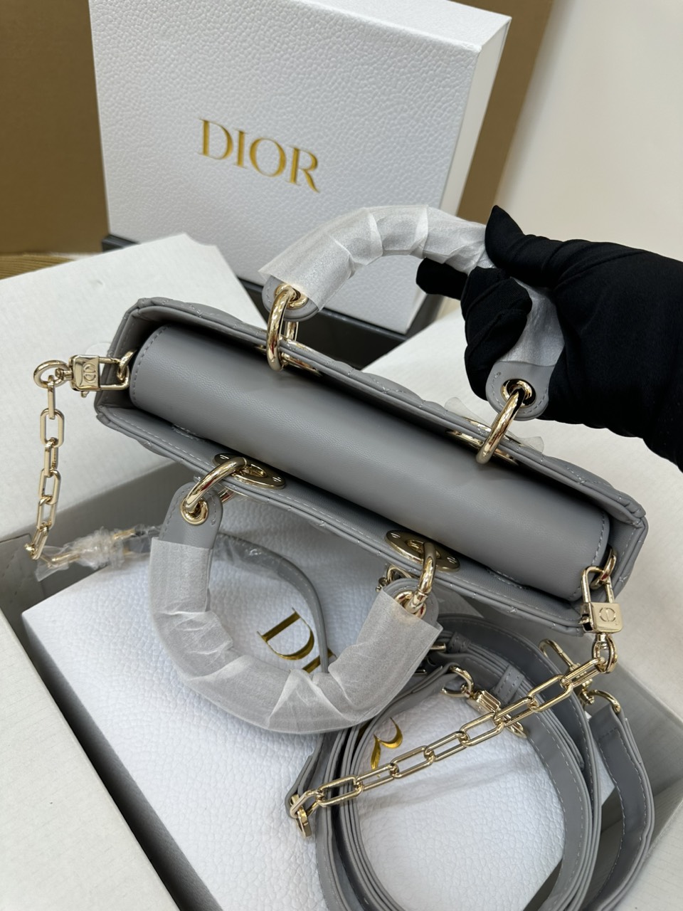 Túi Xách Dior Lady D-Joy Super Màu Xám Size 22cm Full Box