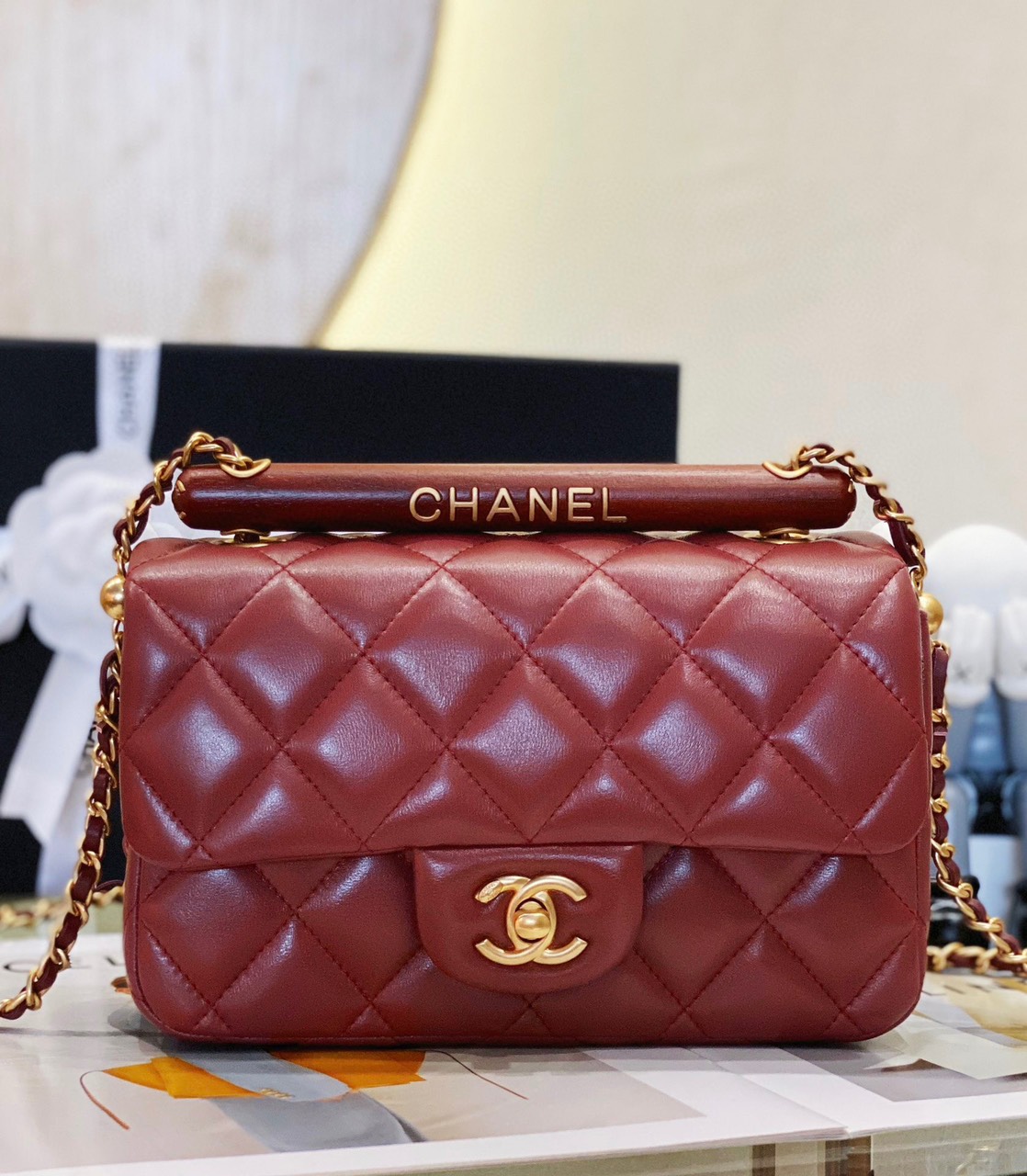 Túi Xách Chanel Classic 23A Siêu Cấp Da Lì Màu Đỏ Size 21cm