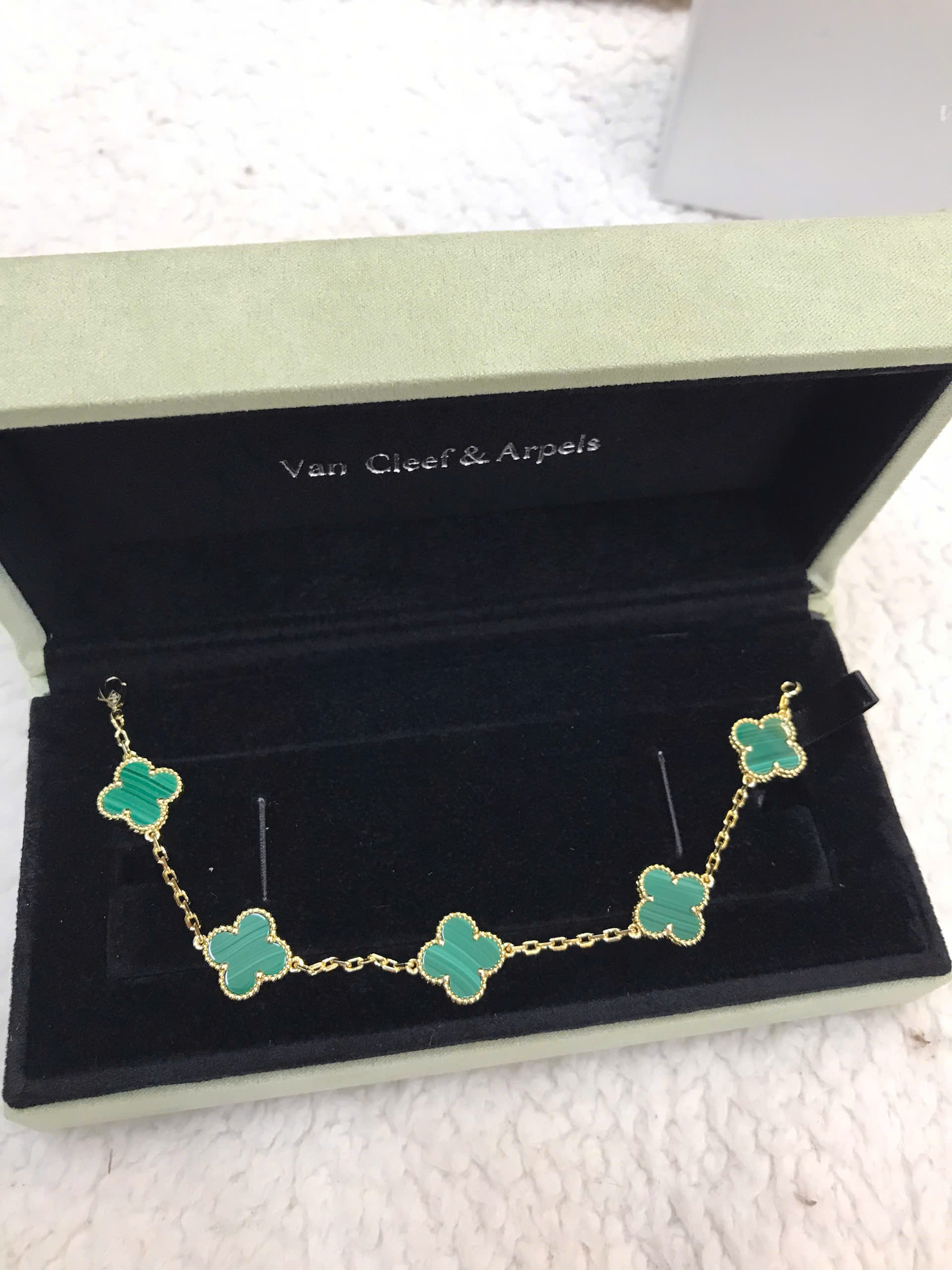 Vòng Tay Vintage Alhambra Bracelet 5 Motifs Green Siêu Cấp