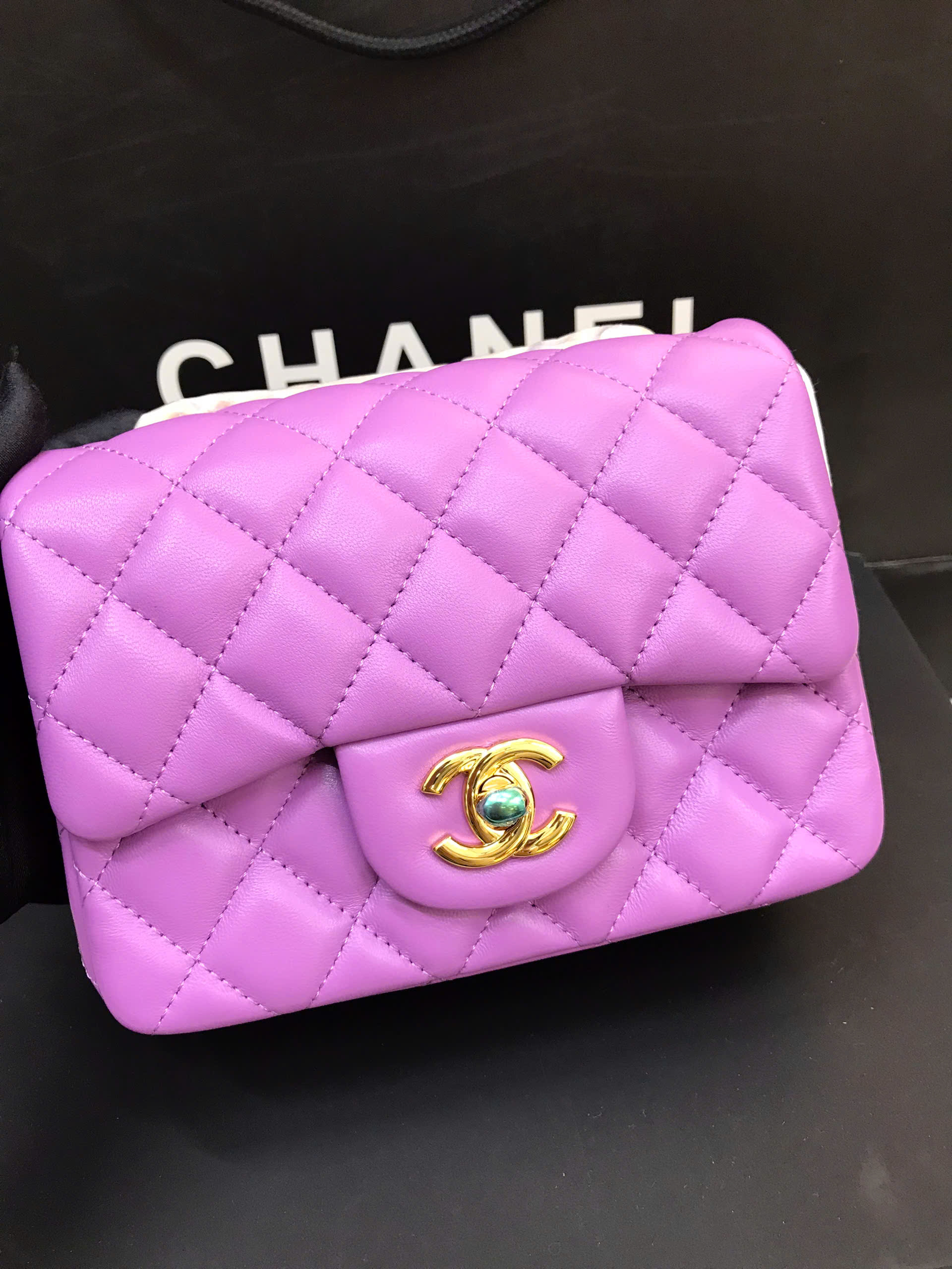 Túi Chanel Purple Quilted Lambskin Square Mini Flap Bag Siêu Cấp Màu Tím Size 17cm