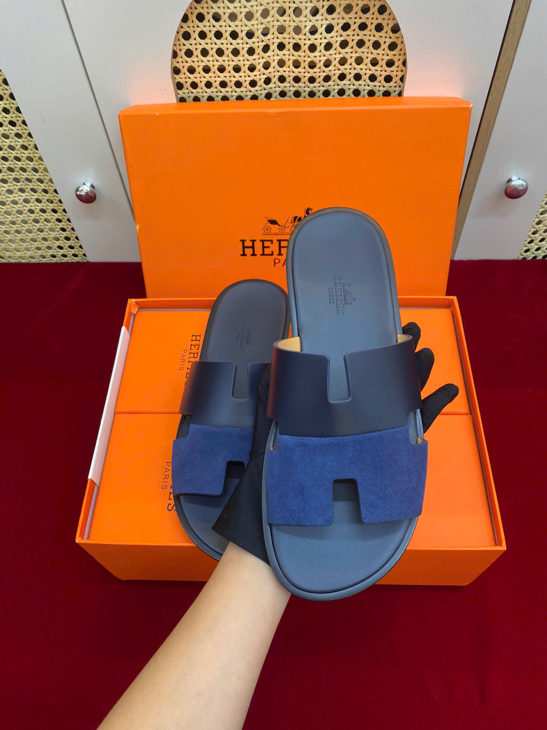 Giày Hermes Izmir Sandal Siêu Cấp Màu Xanh Phối Size 41