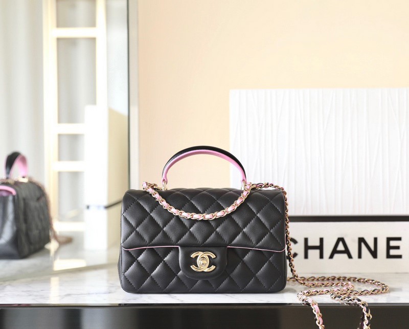 Túi Xách Chanel Mini Chanel 23P Black / Pink Lambskin Top Handle Mini