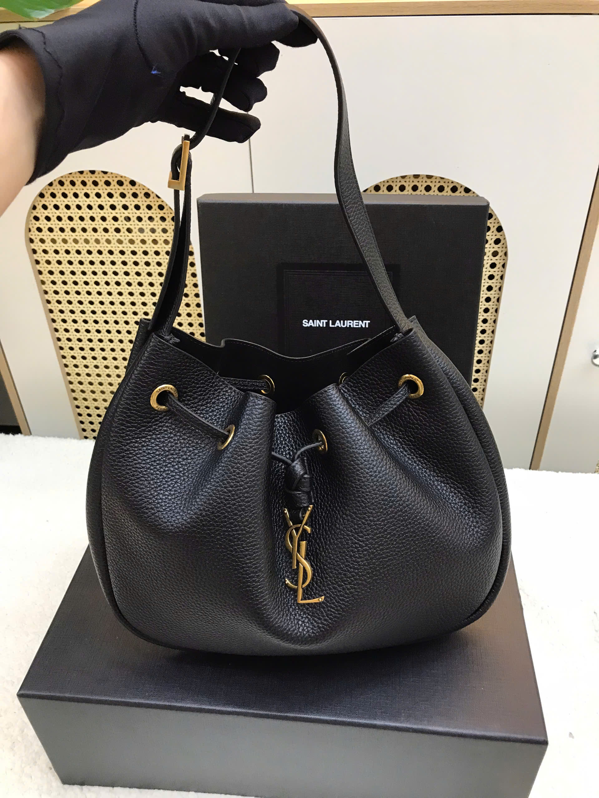 Túi YSL Paris VII Small Hobo In Grained Leather Black Siêu Cấp Size 30cm