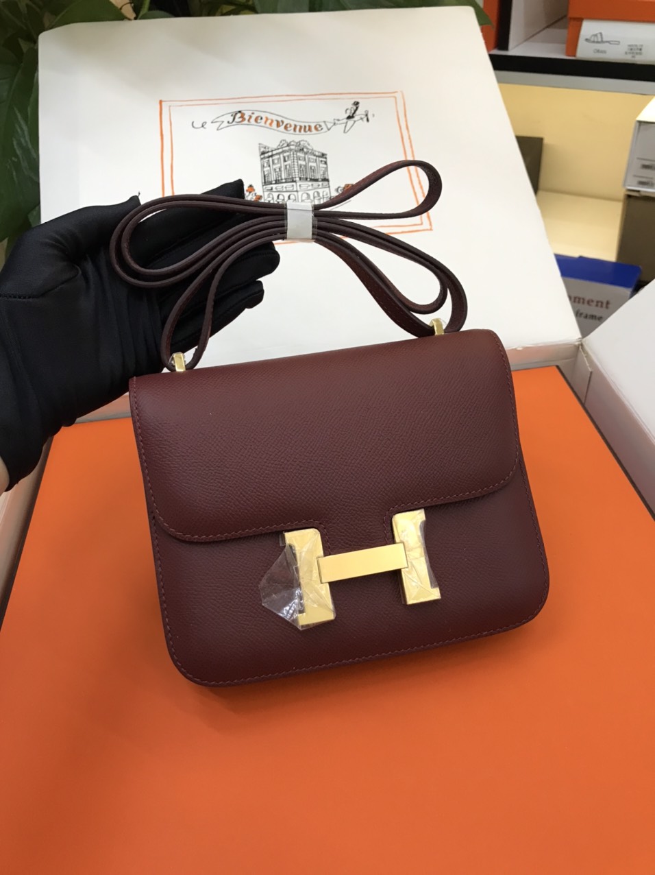 Túi Hermes Constance Vip Màu Đỏ Logo Gold Size 18cm Chưa Kèm Box