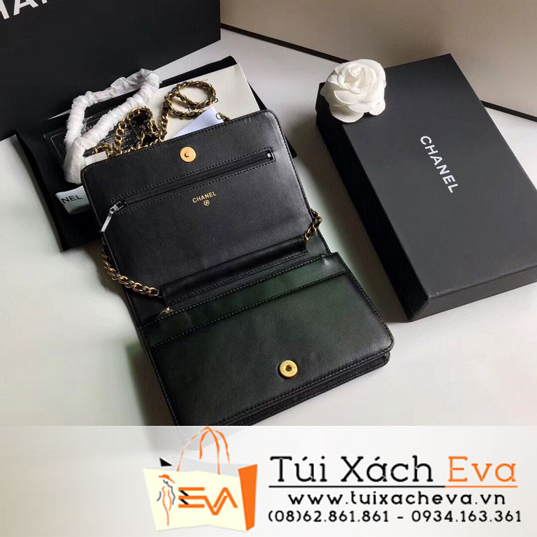 Túi Xách Chanel Boy Wallet On Chain Siêu Cấp Màu Đen Khóa Vàng A80287