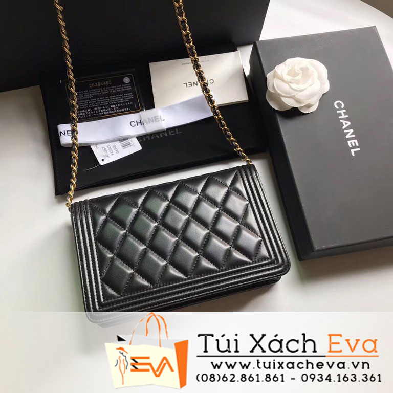 Túi Xách Chanel Boy Wallet On Chain Siêu Cấp Màu Đen Khóa Vàng A80287