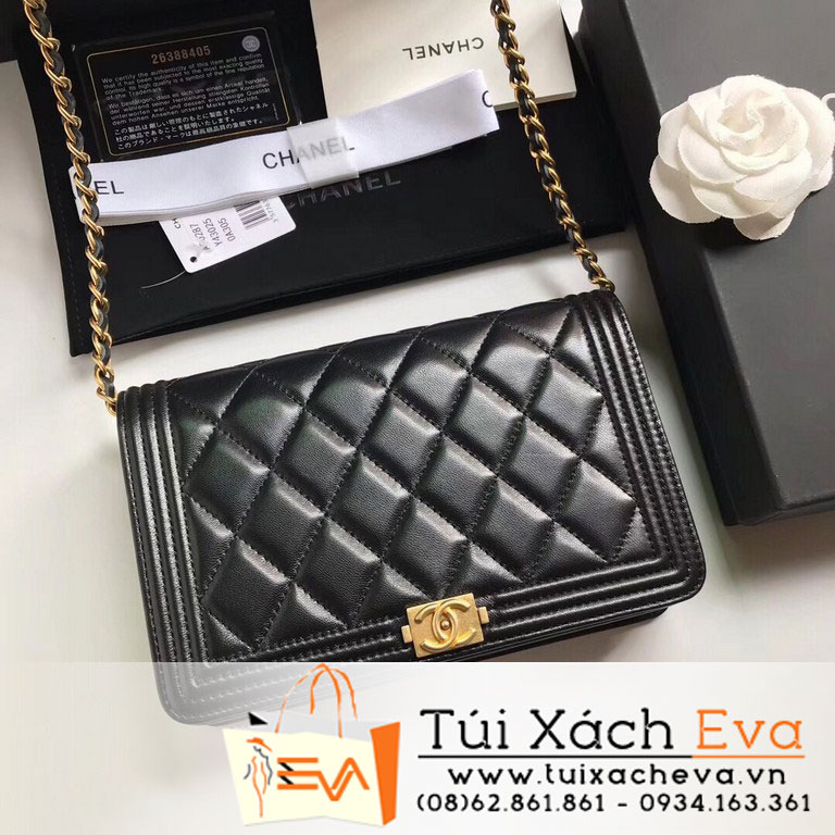 Túi Xách Chanel Boy Wallet On Chain Siêu Cấp Màu Đen Khóa Vàng A80287