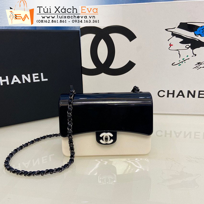 Túi Xách Chanel Mini Evening Bag Siêu Cấp Màu Trắng Phối Đen Đẹp M2534.