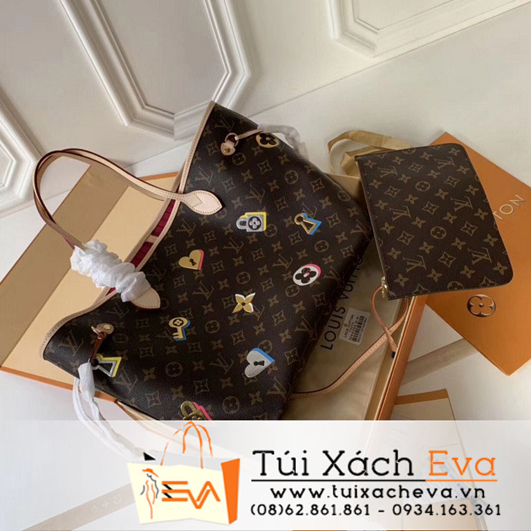 Túi Xách Lv Neverfull Siêu Cấp Hoa Nâu Phụ Kiện M44364