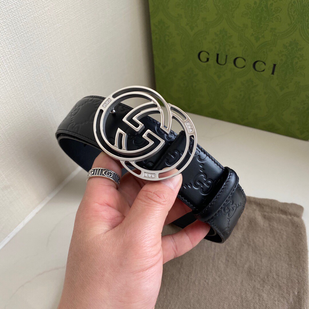 Thắt Lưng Gucci Siêu Cấp Logo GC Màu Bạc Bảng 4cm
