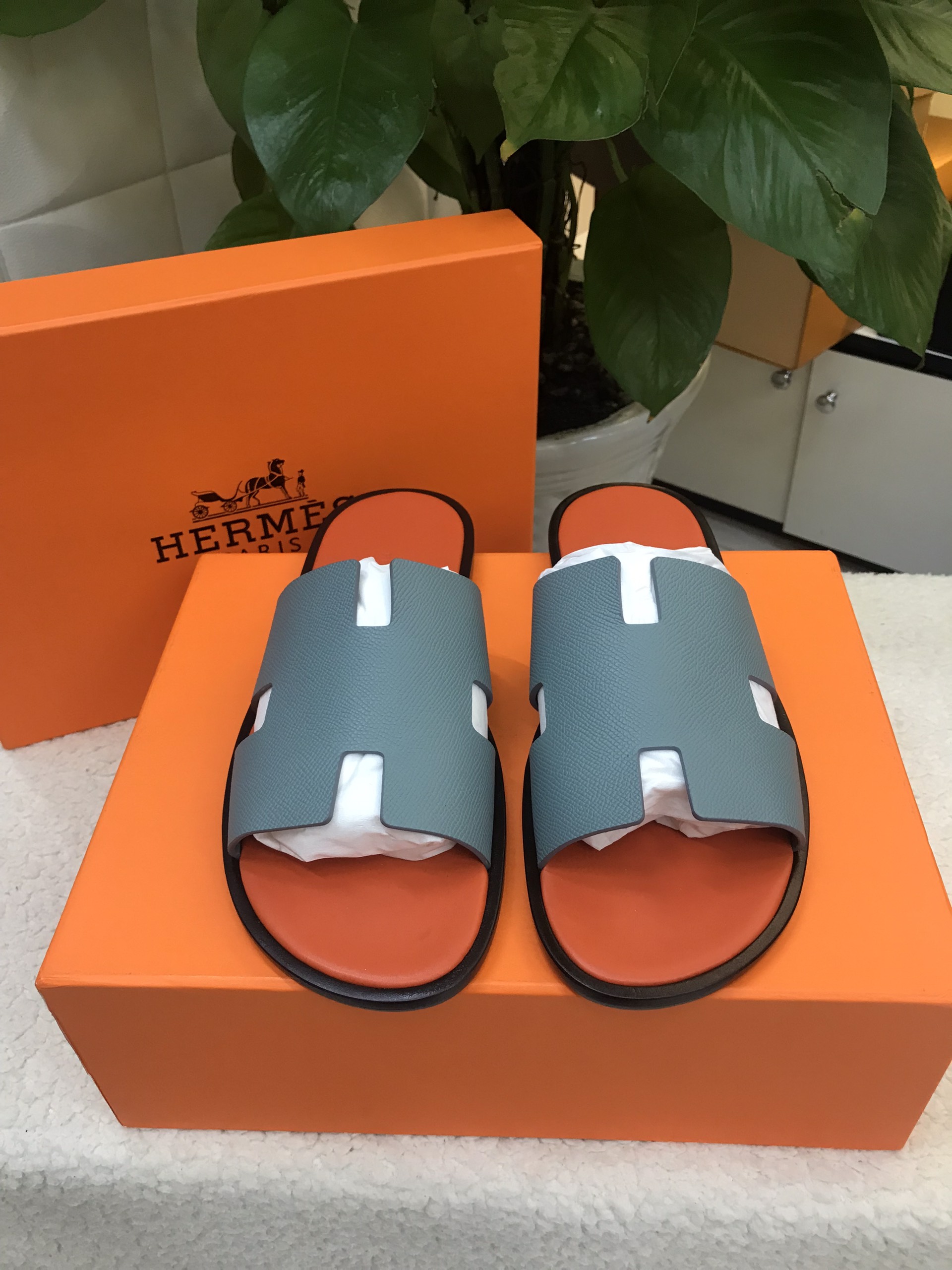 Dép Hermes Izmir Sandal Vip Màu Cam Phối Xanh Size 44