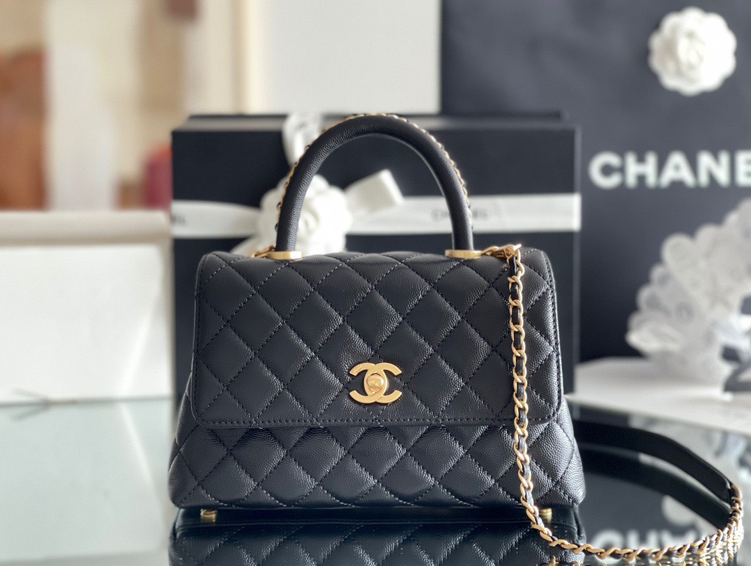 Túi Xách Chanel Coco Vip Quai Viền Xích Màu Đen Size 24cm