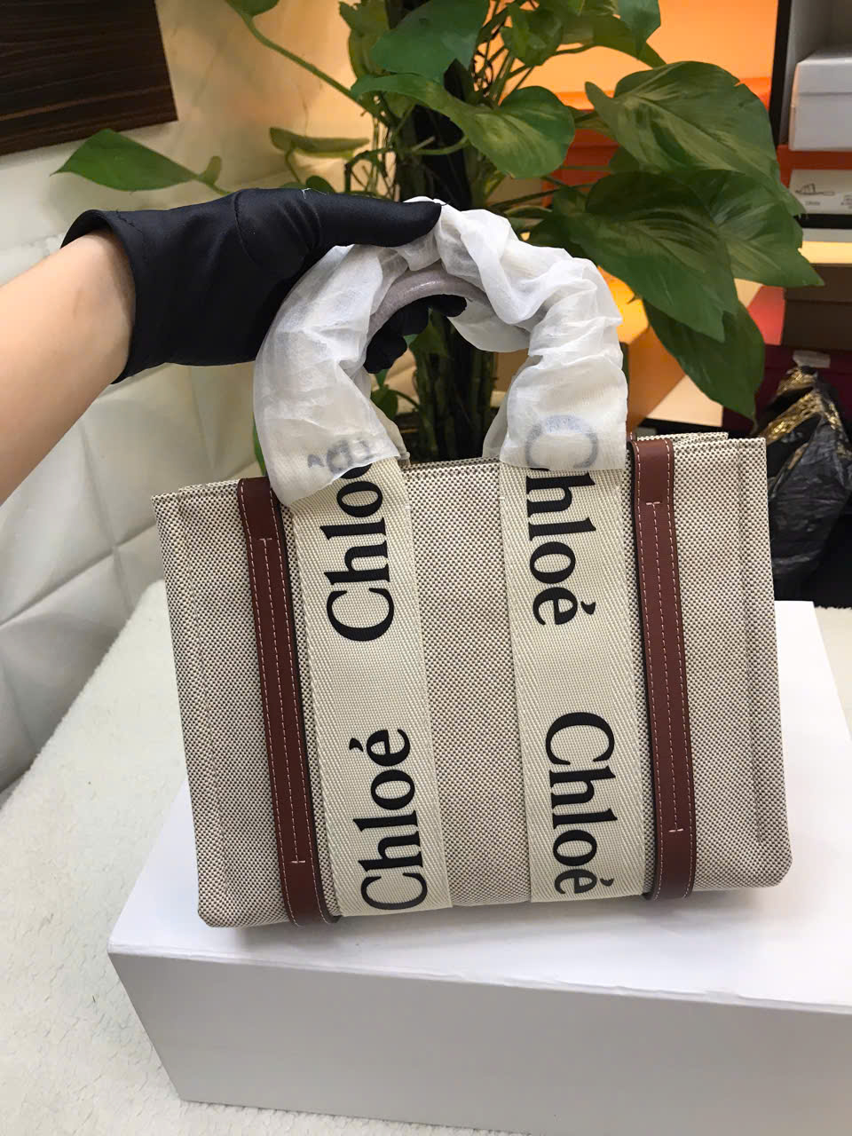 Túi Chloé Small Woody Tote Bag In Linen Bag Siêu Cấp Size 26.5cm