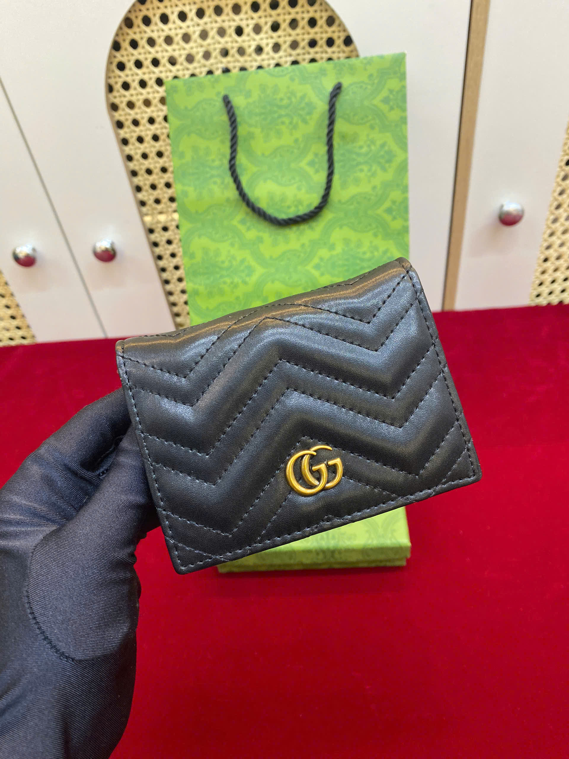 Ví GG Marmont Card Case Wallet Black Super Màu Đen Size 11.5cm