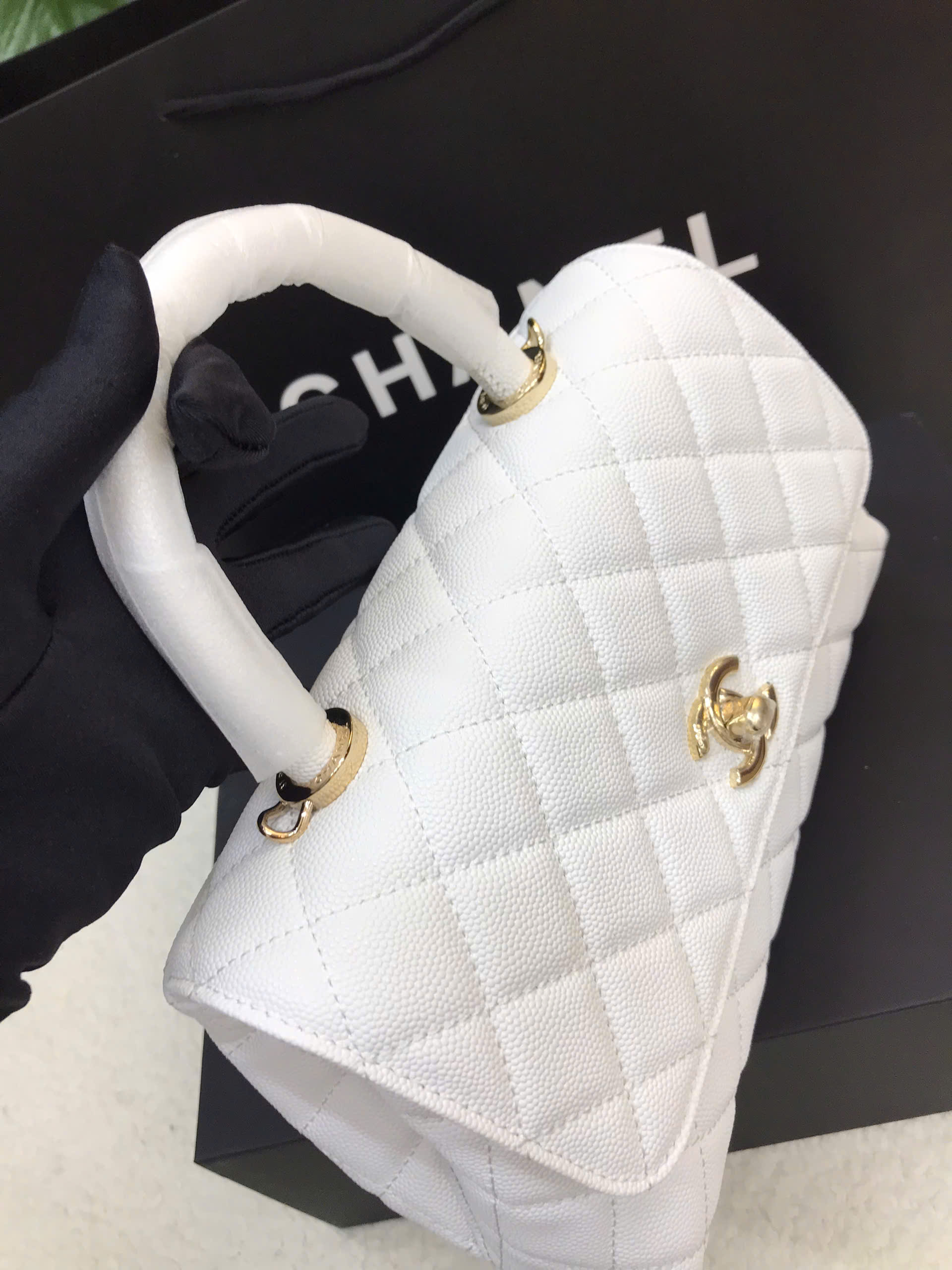 Túi Chanel Caviar Quilted Coco 9.5 Flap White Siêu Cấp Màu Trắng Size 22cm
