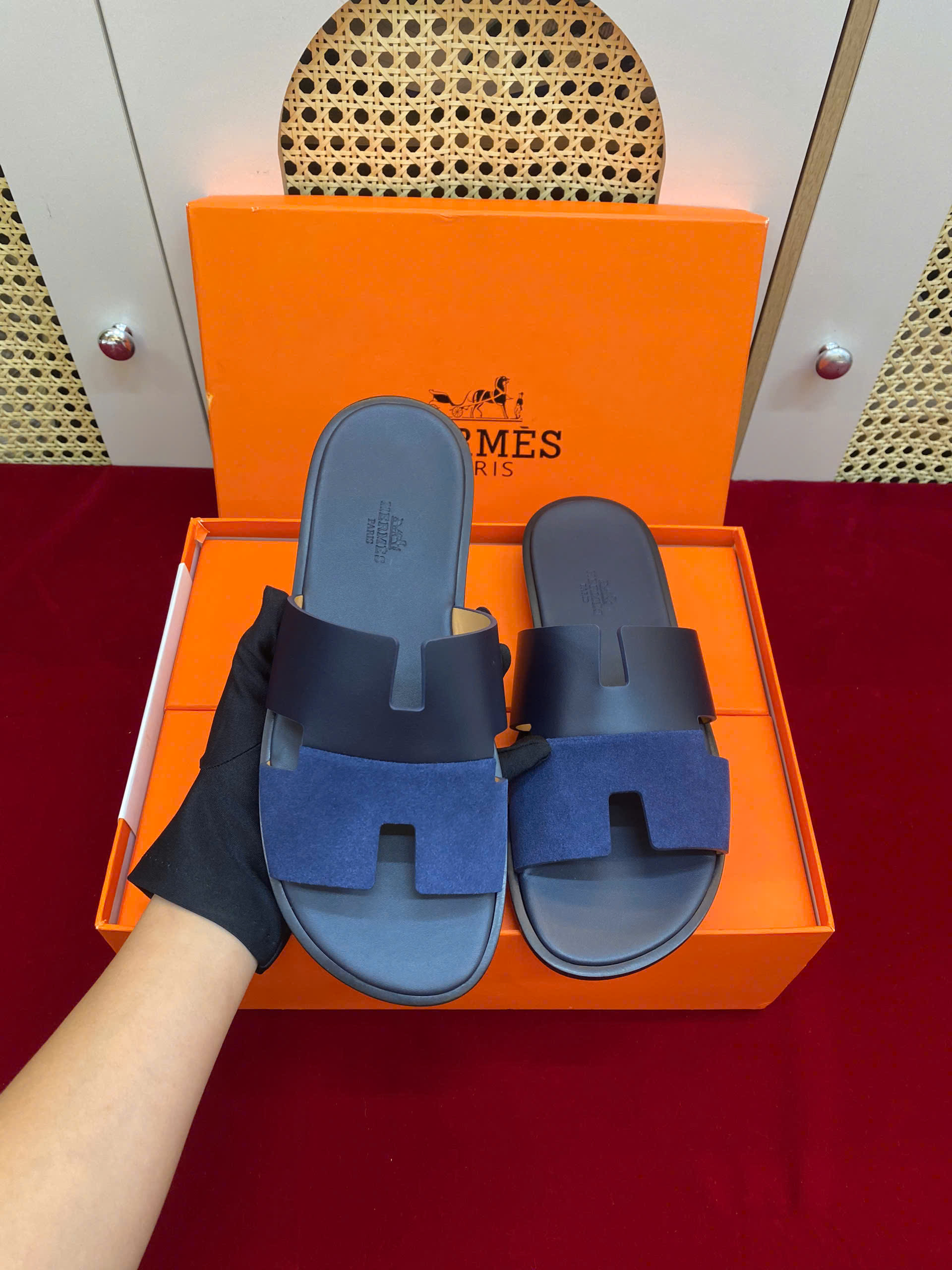 Giày Hermes Izmir Sandal Siêu Cấp Màu Xanh Phối Size 41