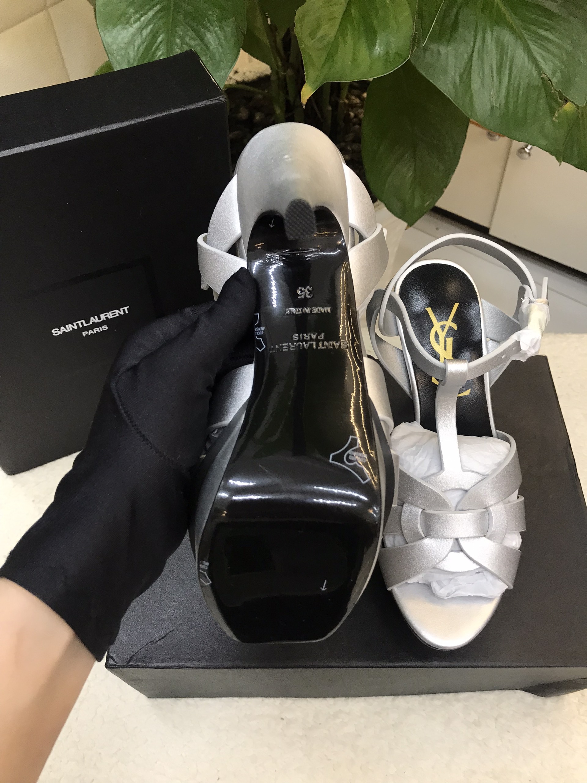 Giày Saint Laurent - Tribute 130 Leather Platform Sandals Siêu Cấp Size 35