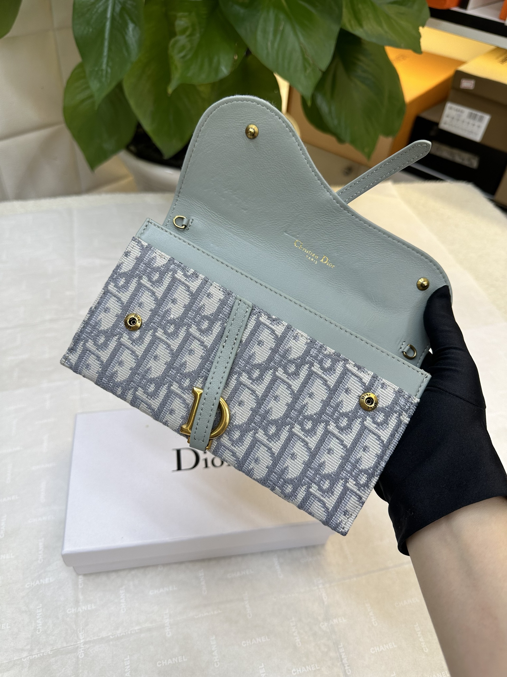 Túi/Ví Dior Long Saddle Wallet With Chain Super Màu Xám Size 19cm