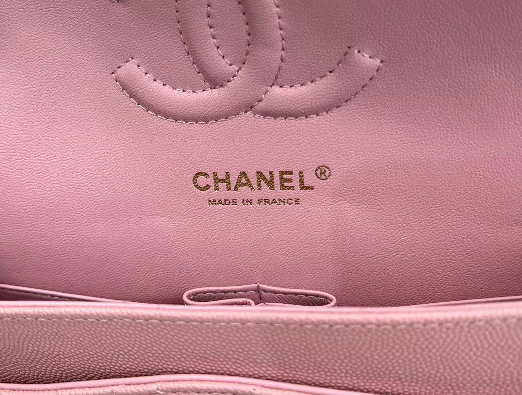 Túi Xách Chanel Classic Siêu Cấp Màu Hồng Da Hạt Khóa Bạc Size 26cm