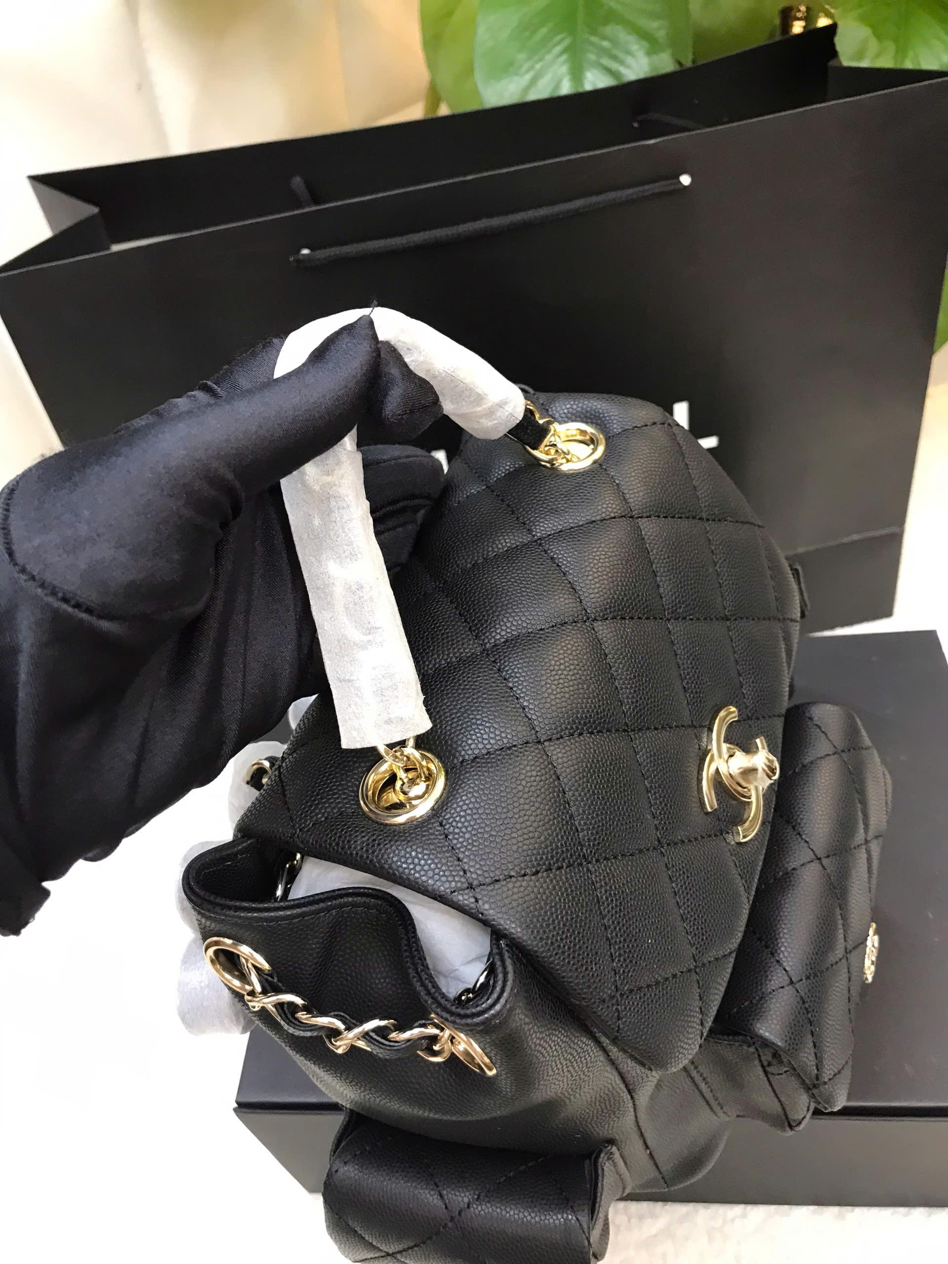 Balo Chanel Caviar Light Gold Hardware Backpack Vip Màu Đen Size 21cm