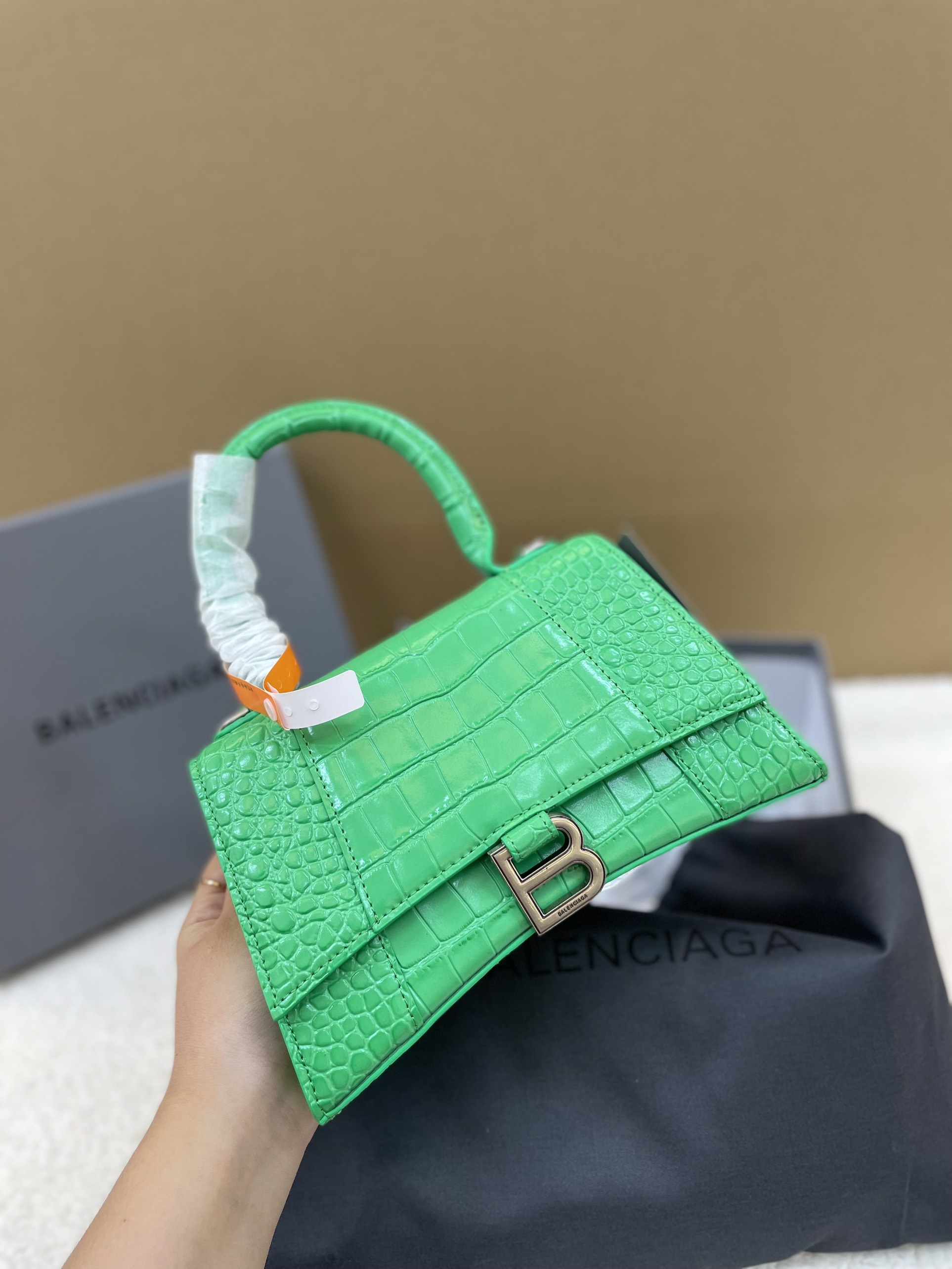 Túi Xách Balenciaga Hourglass Super Da Cá Sấu Size 25cm Màu Xanh