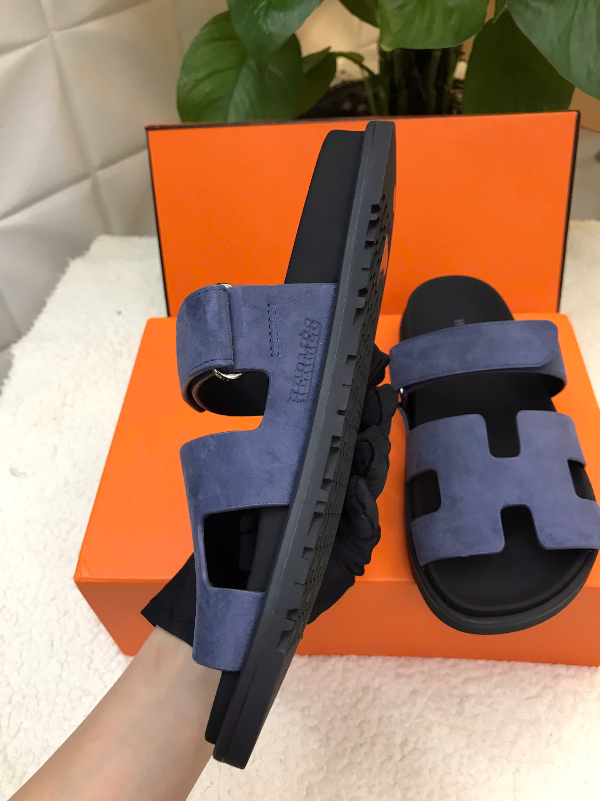 Giày Hermes Sandal Chypre Siêu Cấp Màu Xanh Size 39