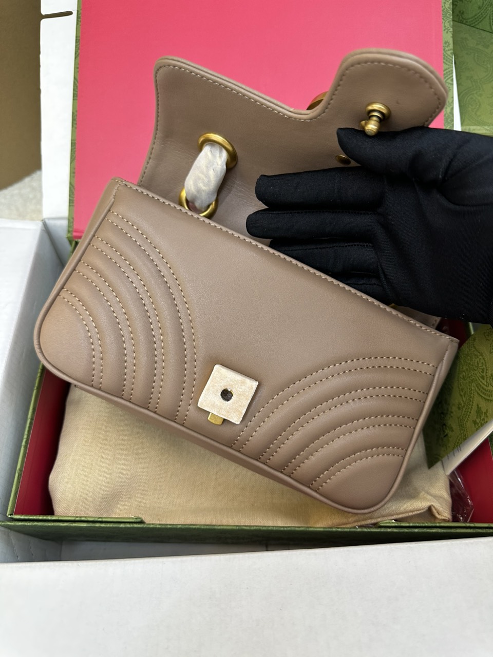 Túi Gucci GG Marmont Matelassé Leather Super Mini Màu Hồng Size 22cm