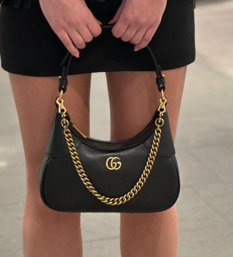 Túi Gucci Aphrodite Embellished Textured-Leather Shoulder Super Màu Đen Size 25cm