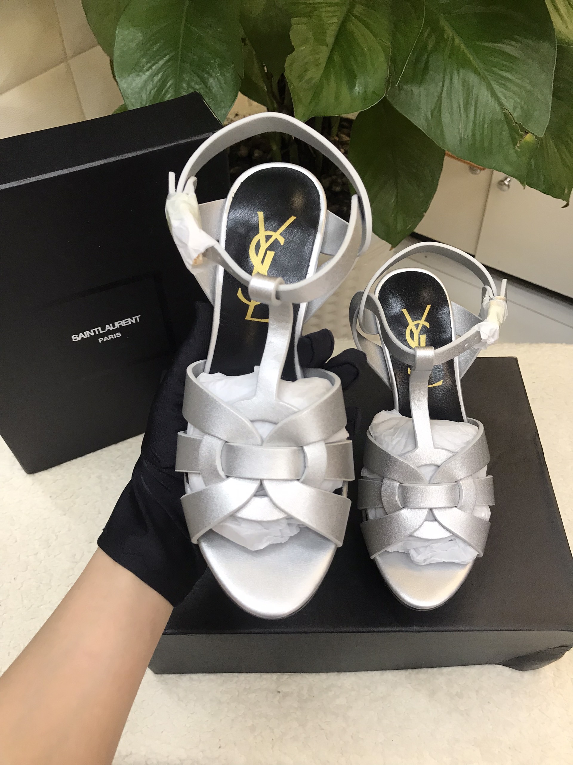 Giày Saint Laurent - Tribute 130 Leather Platform Sandals Siêu Cấp Size 35