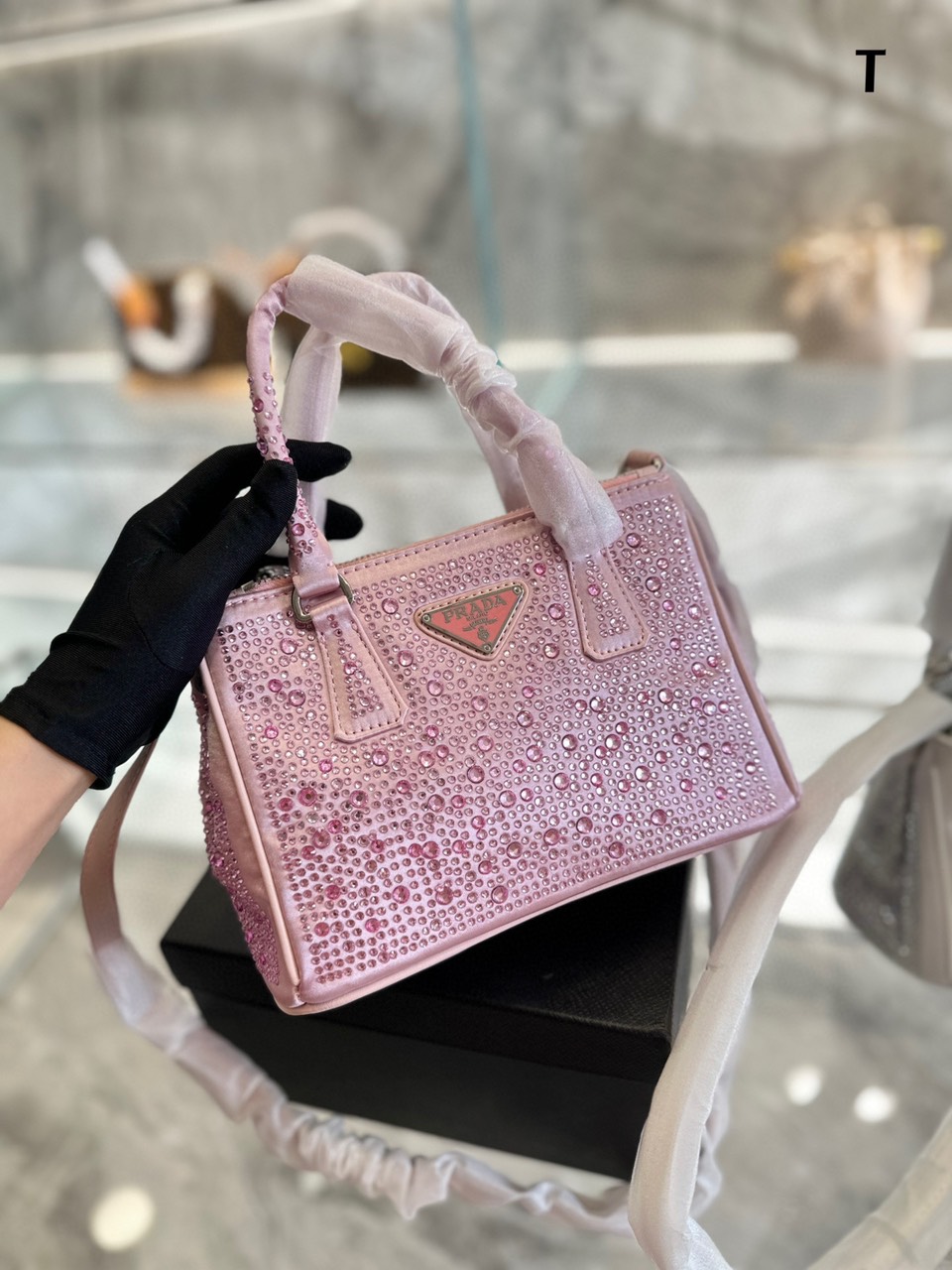 Tổng Hợp Túi Xách Prada Super Galleria Satin Mini-bag with Crystals Size 20*14.5*9.5cm
