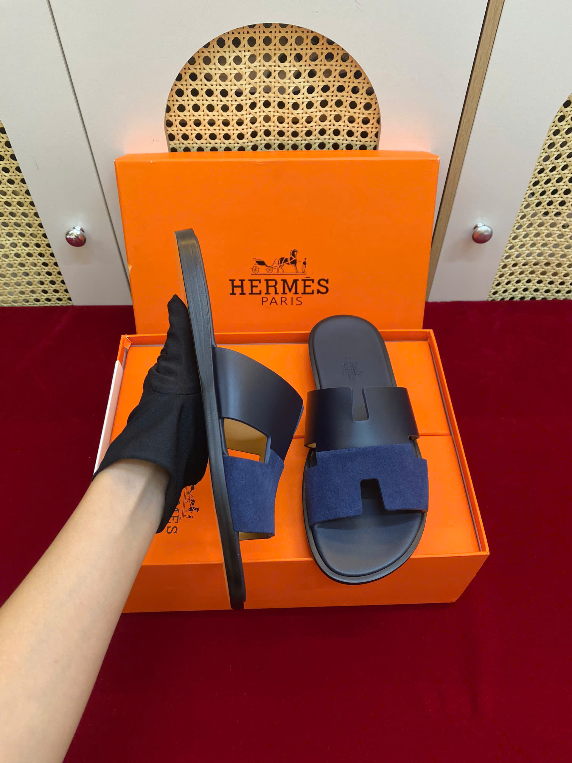 Giày Hermes Izmir Sandal Siêu Cấp Màu Xanh Phối Size 41