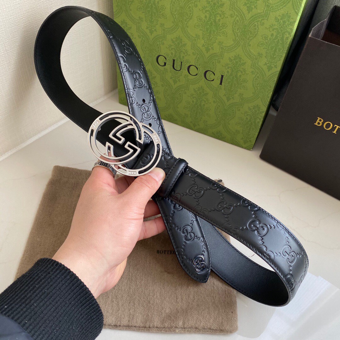Thắt Lưng Gucci Siêu Cấp Logo GC Màu Bạc Bảng 4cm