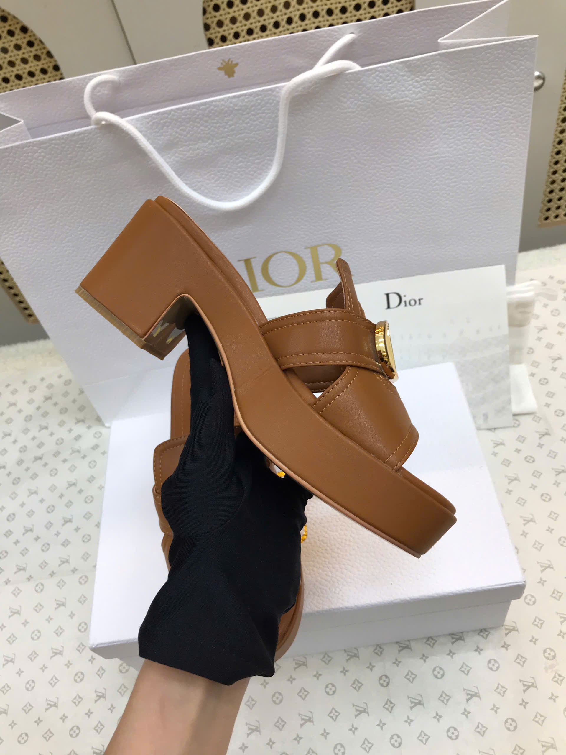 Giày Dior Or 30 Montaigne Platform Slide Brown Siêu Cấp Màu Nâu Size 35