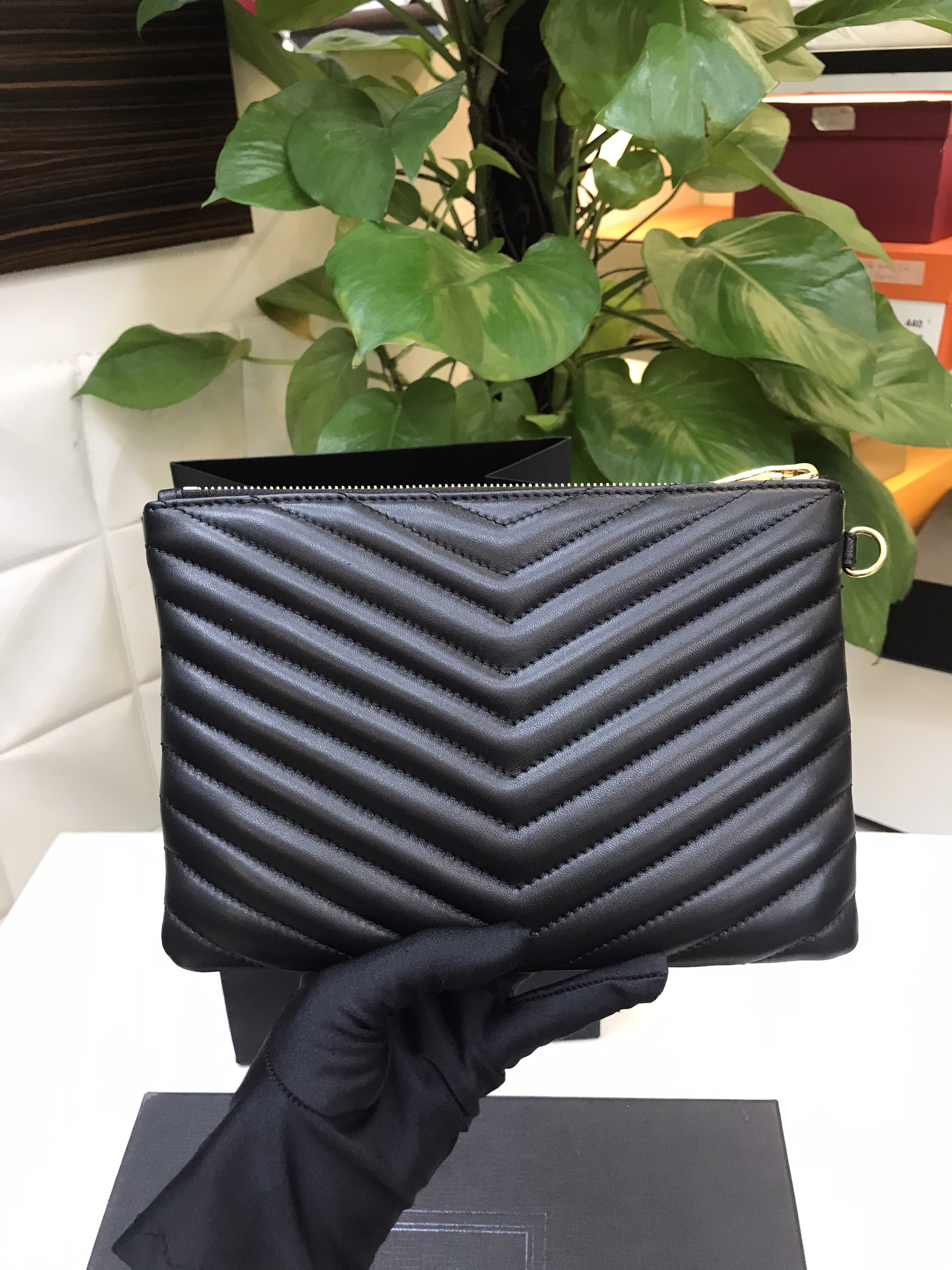 Túi YSL Monogram Matelasse Clutch %&&&%Black%&&&% Siêu Cấp